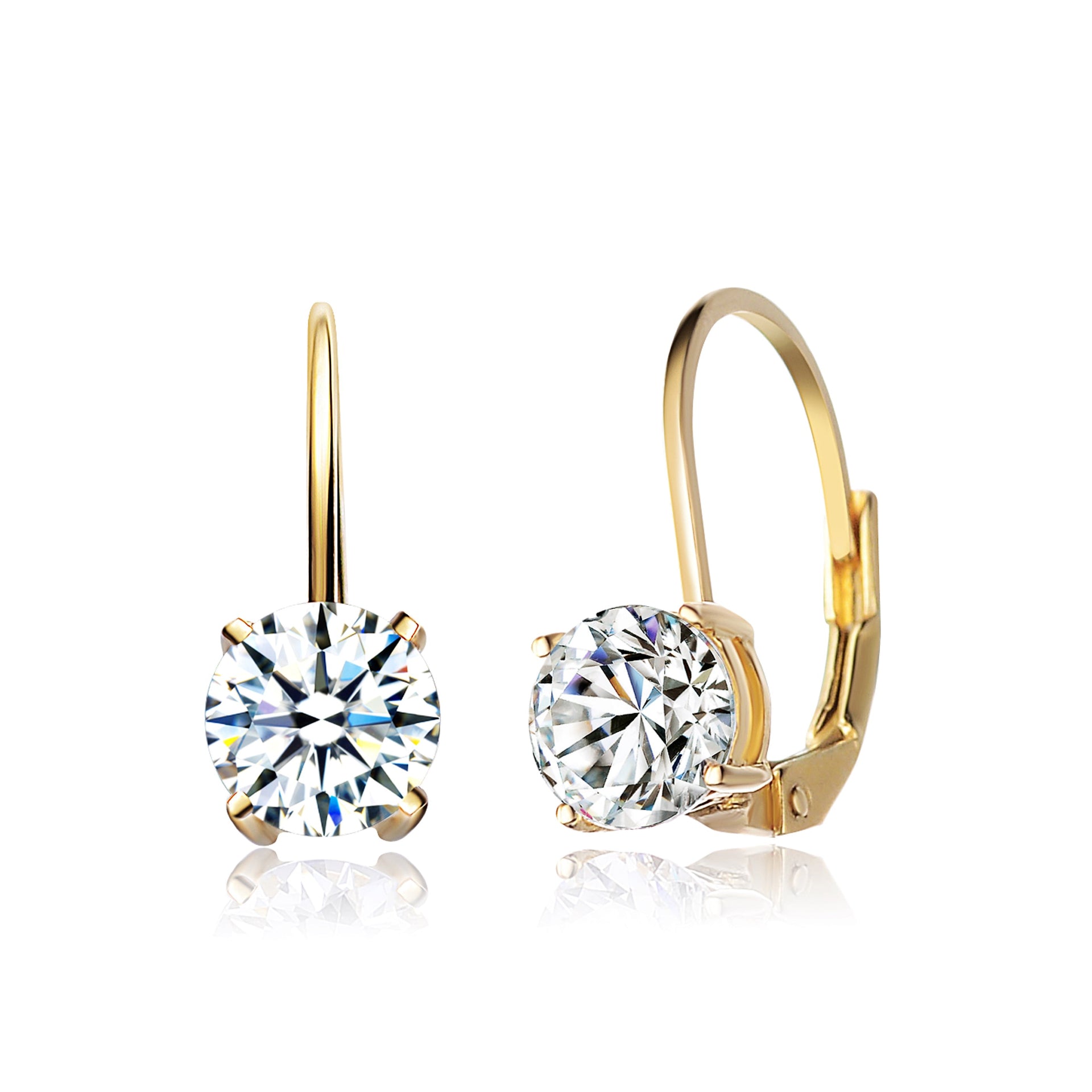 Sterling Silver Gold Plated Cubic Zirconia Classic Leverback Earrings