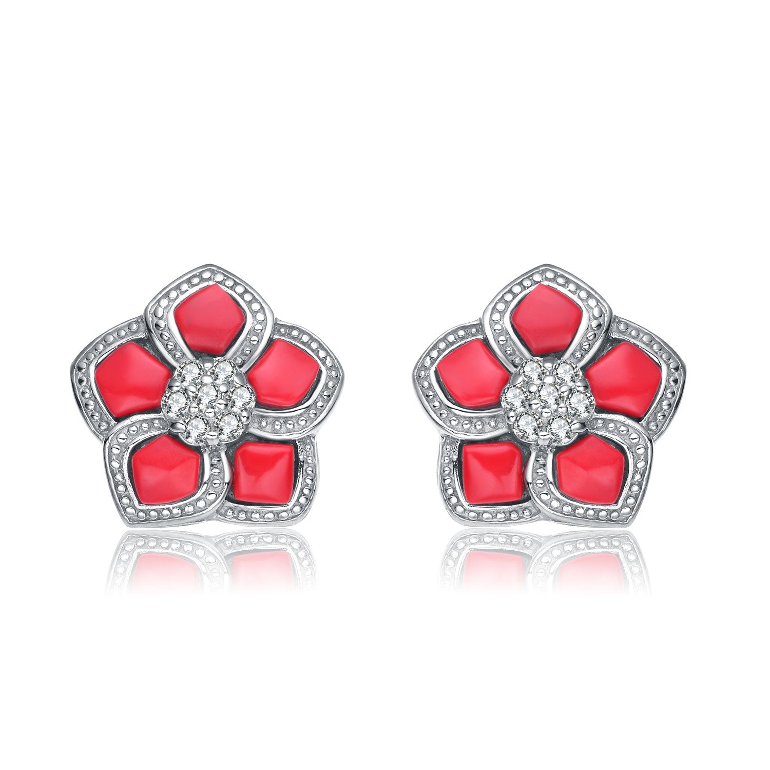 Sterling Silver Cubic Zirconia Coral Flower Earrings