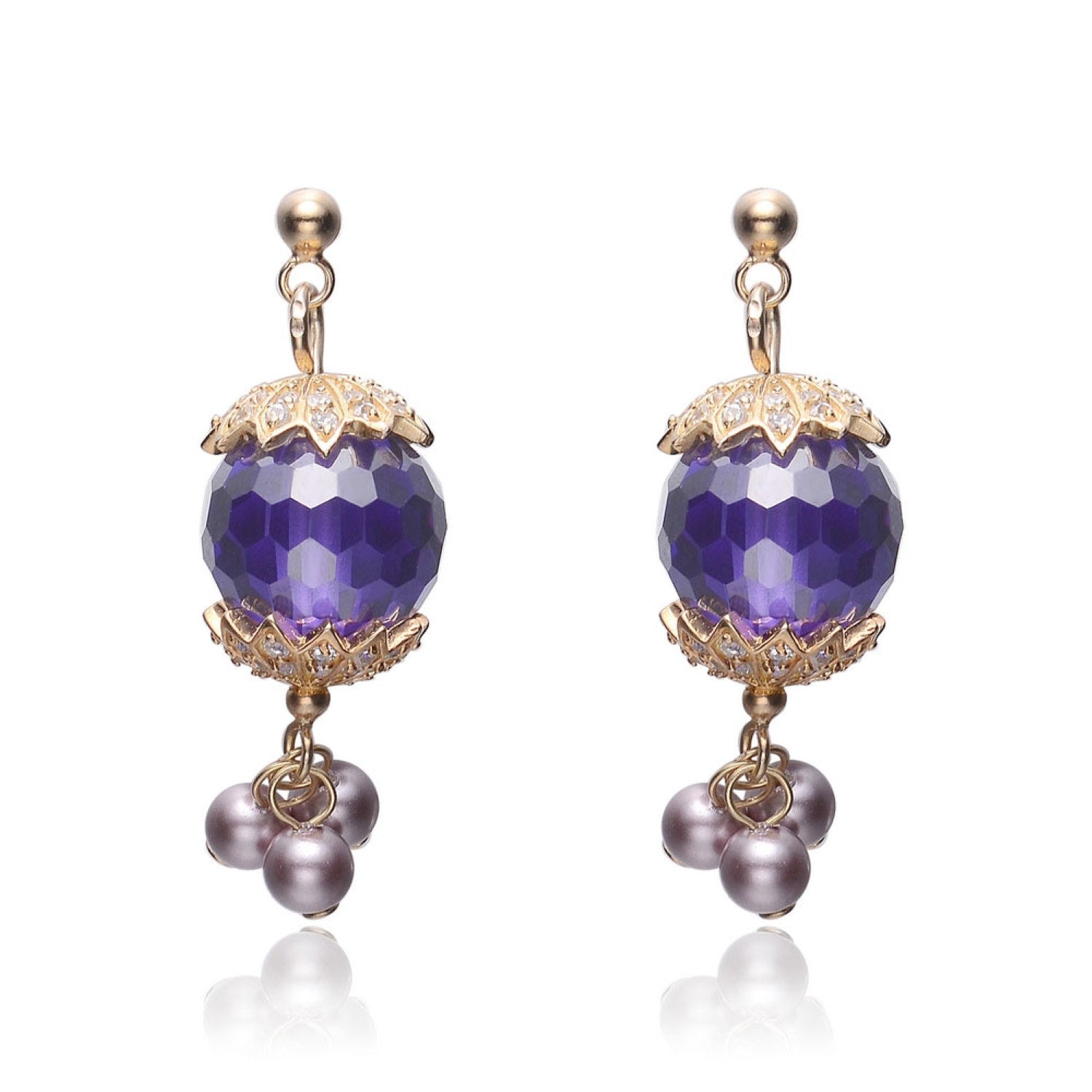 Sterling Silver Cubic Zirconia Crystal Ball Earrings