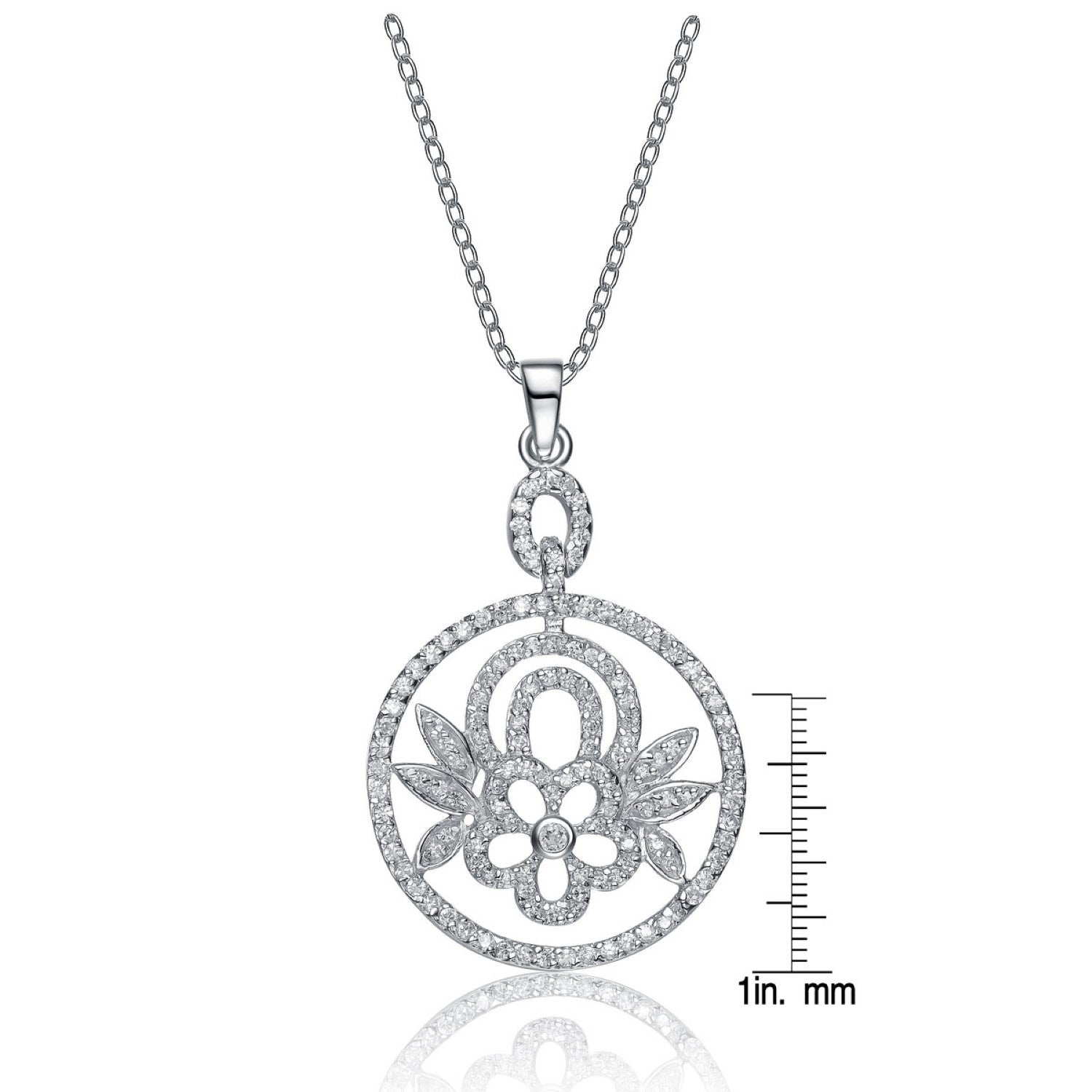 Sterling Silver Cubic Zirconia Dangling Flower Pendant Necklace