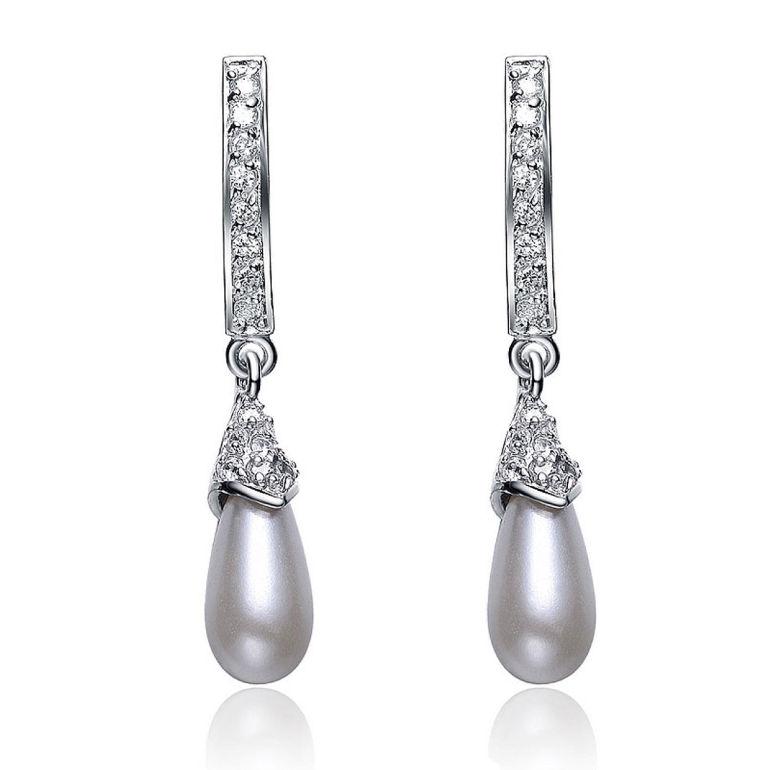 Sterling Silver Cubic Zirconia Dangling Teardrop Earrings