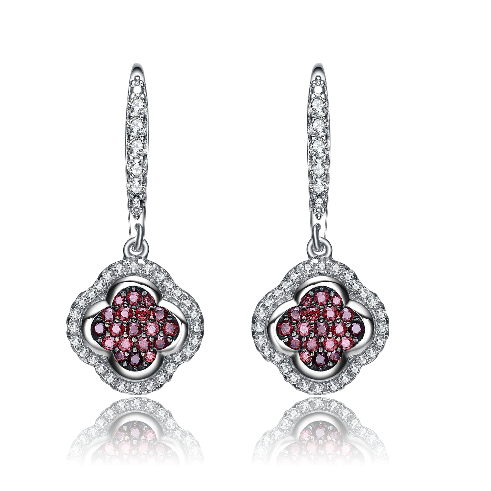 Sterling Silver Cubic Zirconia Dark Clover Earrings