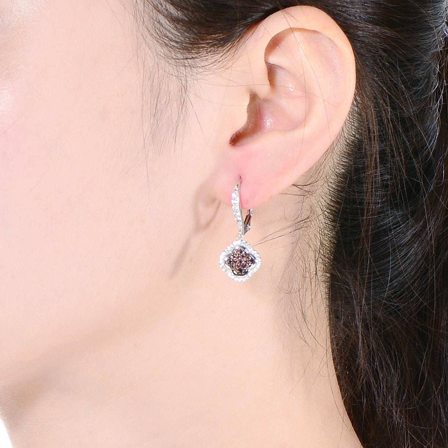 Sterling Silver Cubic Zirconia Dark Clover Earrings