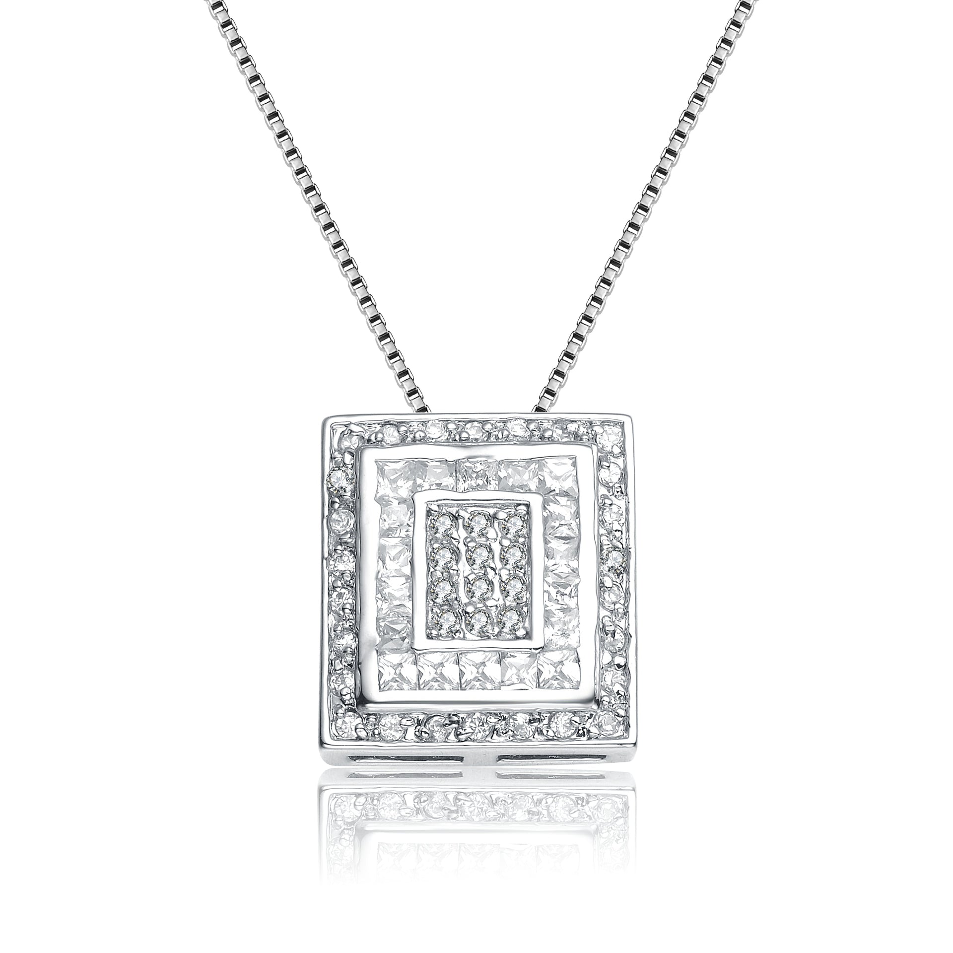 Sterling Silver Cubic Zirconia Double Frame Necklace