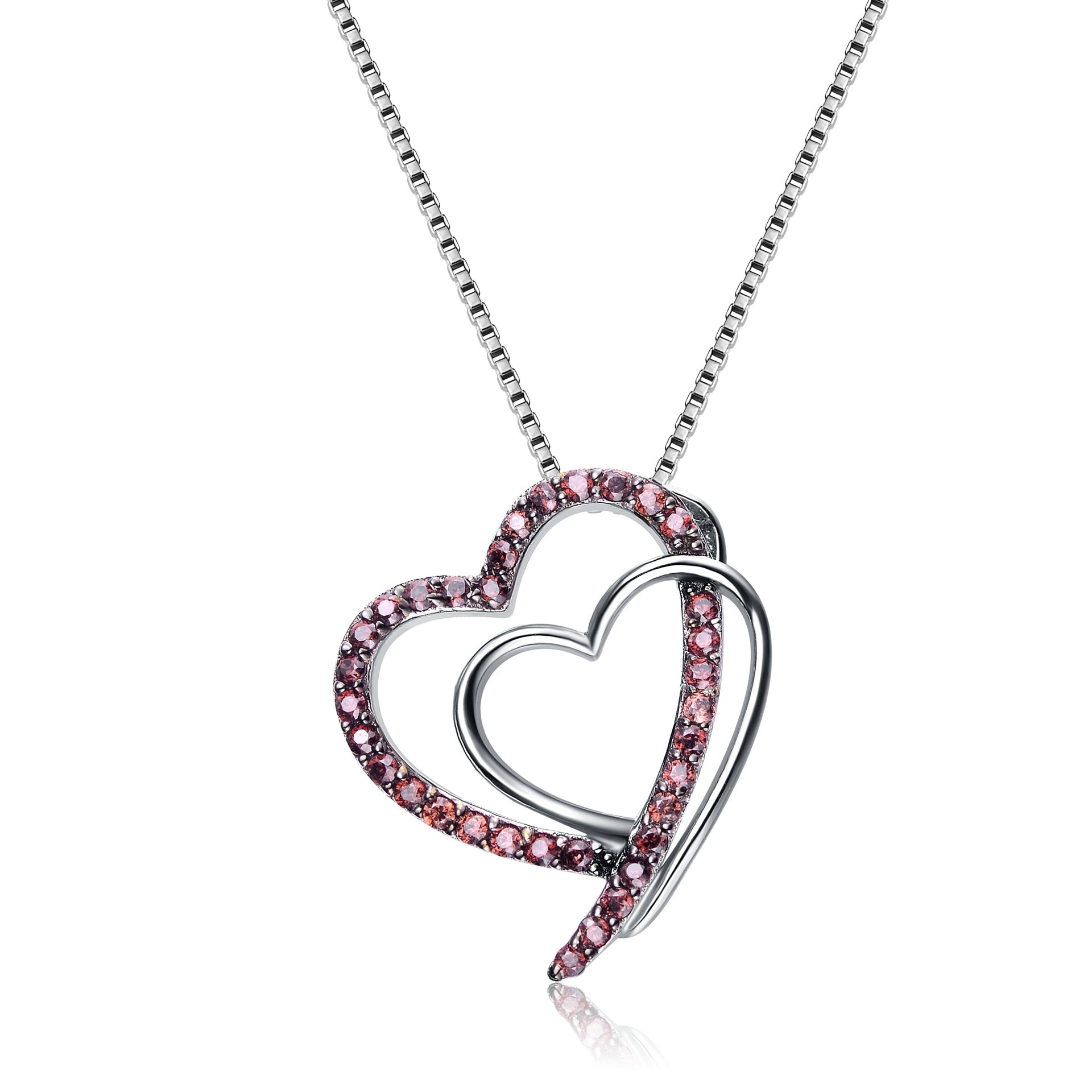 Sterling Silver Black Cubic Zirconia Double Heart Necklace