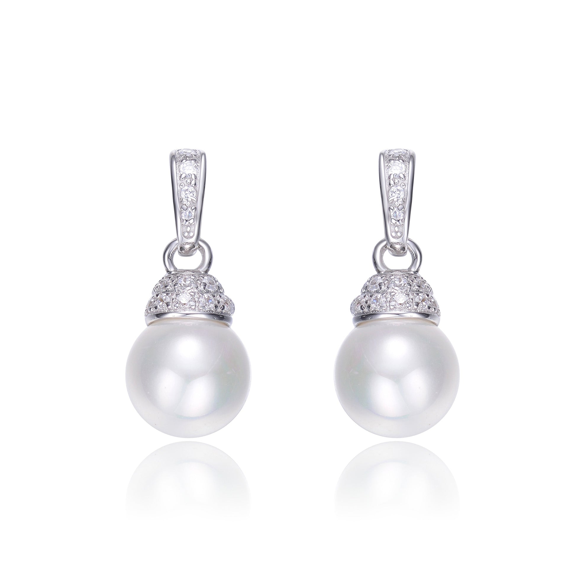 Sterling Silver Cubic Zirconia Drop Earrings With Iridiscent Beads