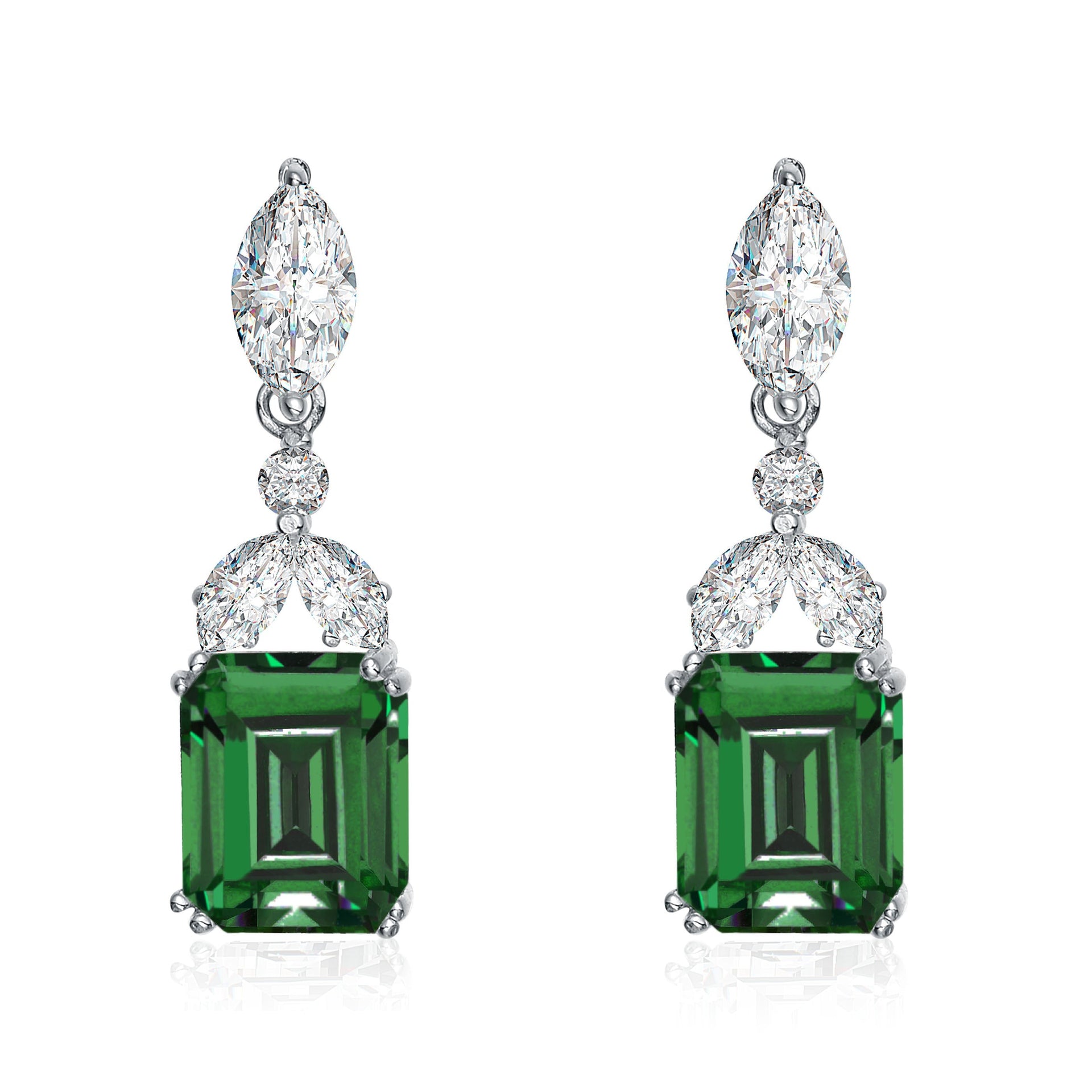 Sterling Silver Emerald Cubic Zirconia Drop Earrings