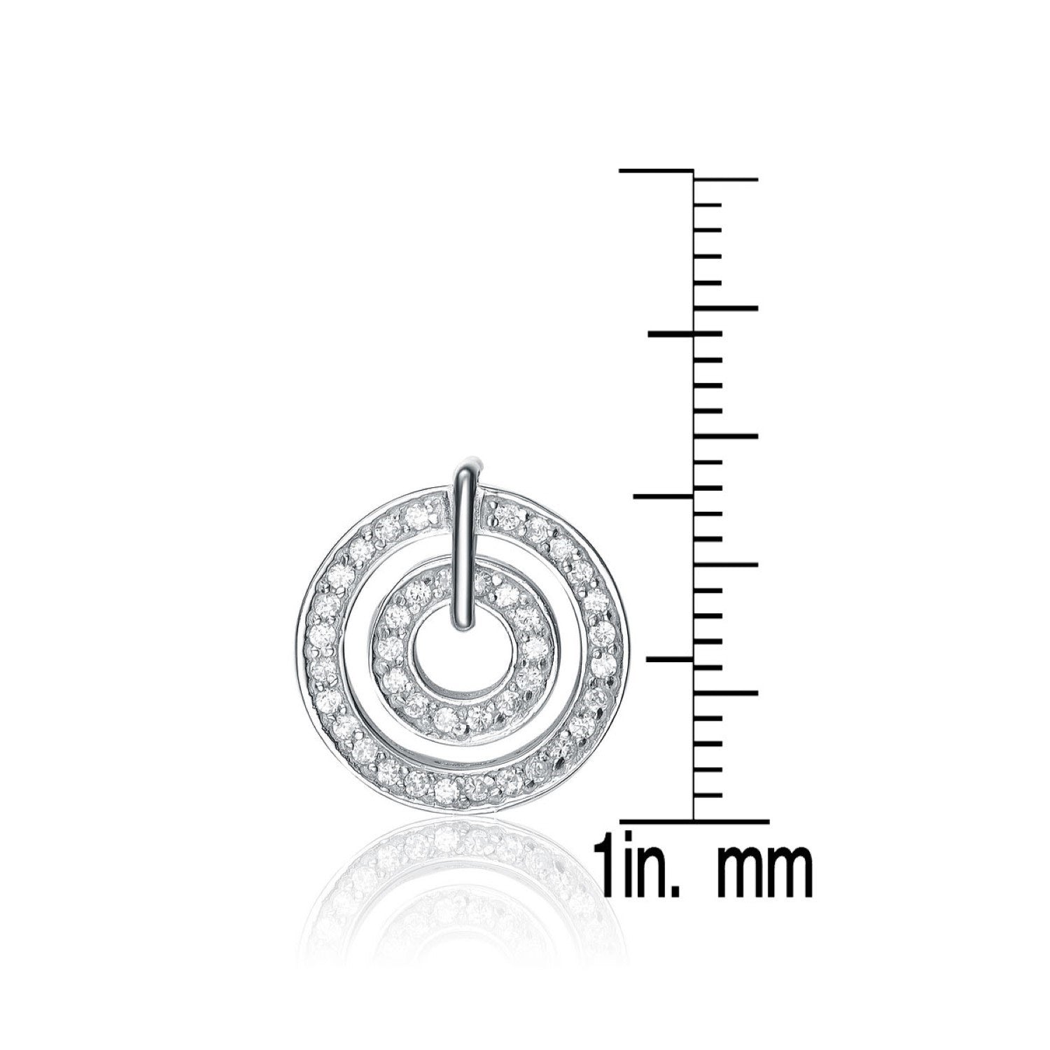 Sterling Silver White Gold Plated With Clear Cubic Zirconia Dual Circle Earrings