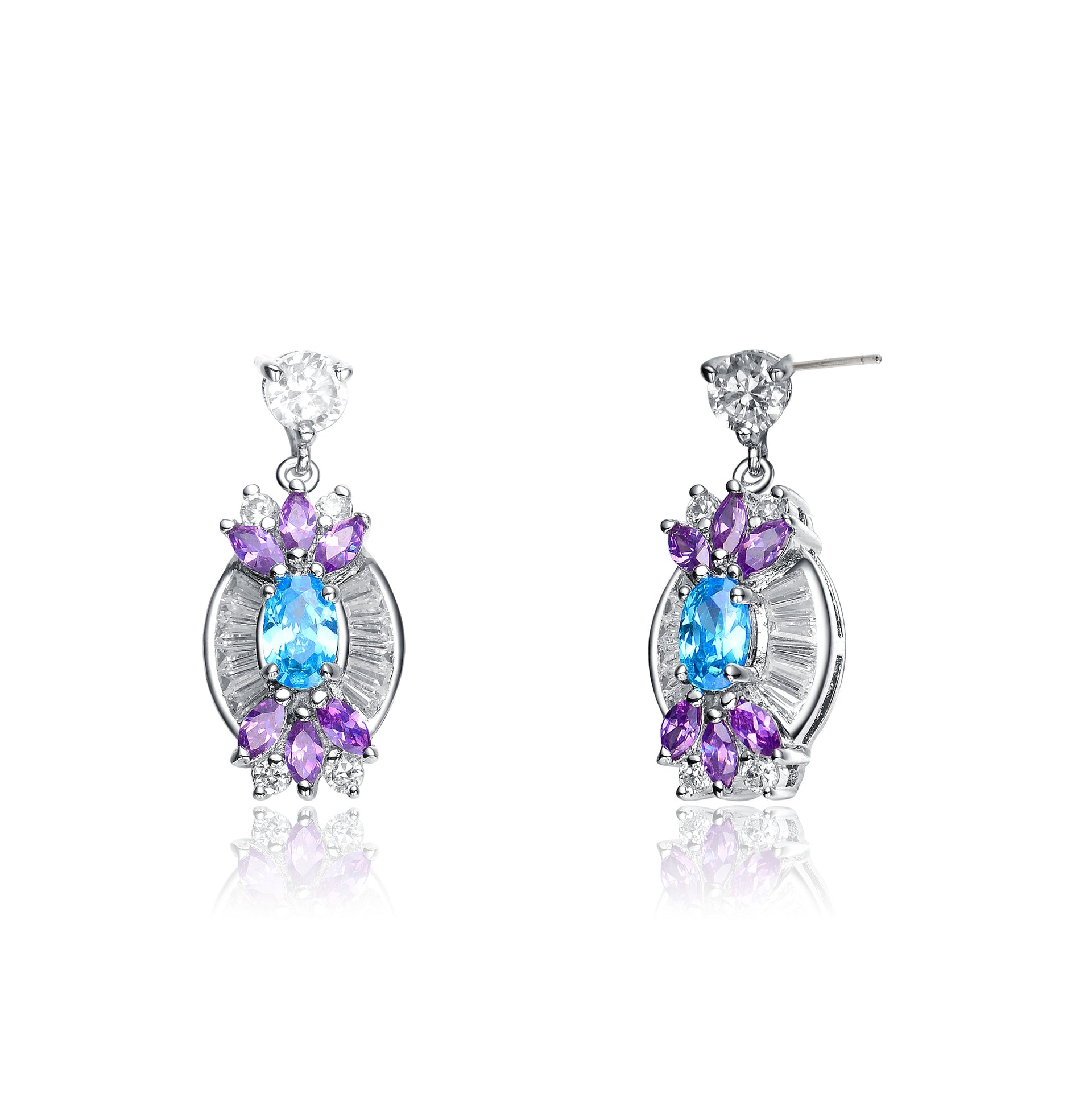 Sterling Silver Cubic Zirconia Dual Color Teardrop Earrings