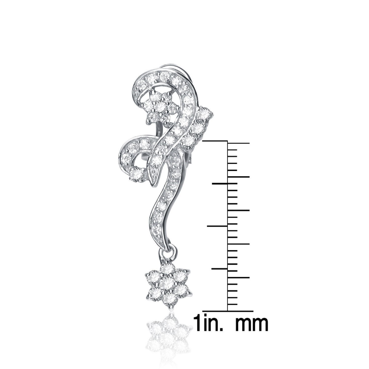 Sterling Silver White Gold Plated With Clear Cubic Zirconia Filigree Earrings