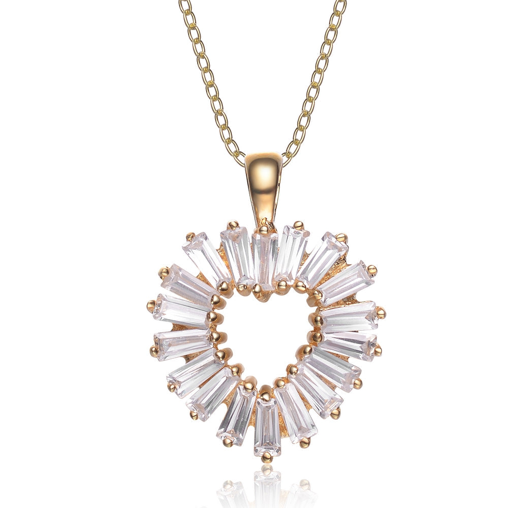 Sterling Silver Cubic Zirconia Gold Plating Clear Necklace