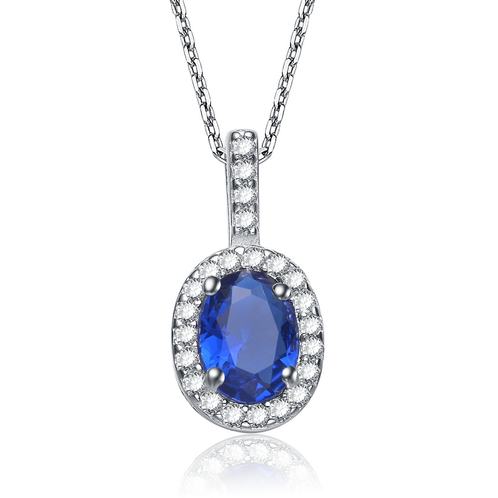 Sterling Silver Cubic Zirconia Blue Cubic Zirconia Oval Necklace