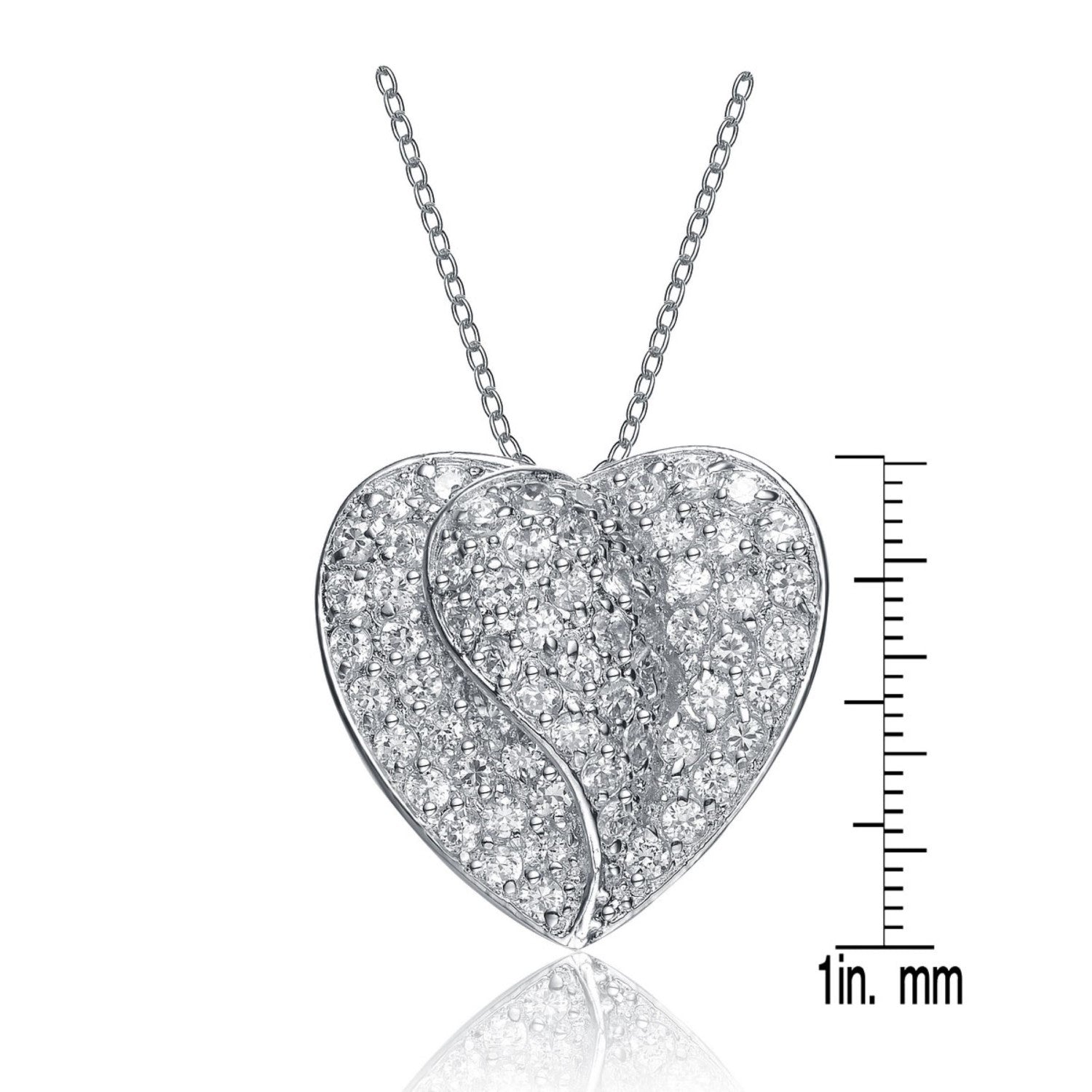 Sterling Silver Cubic Zirconia Heart Shape Dangling Pendant Necklace