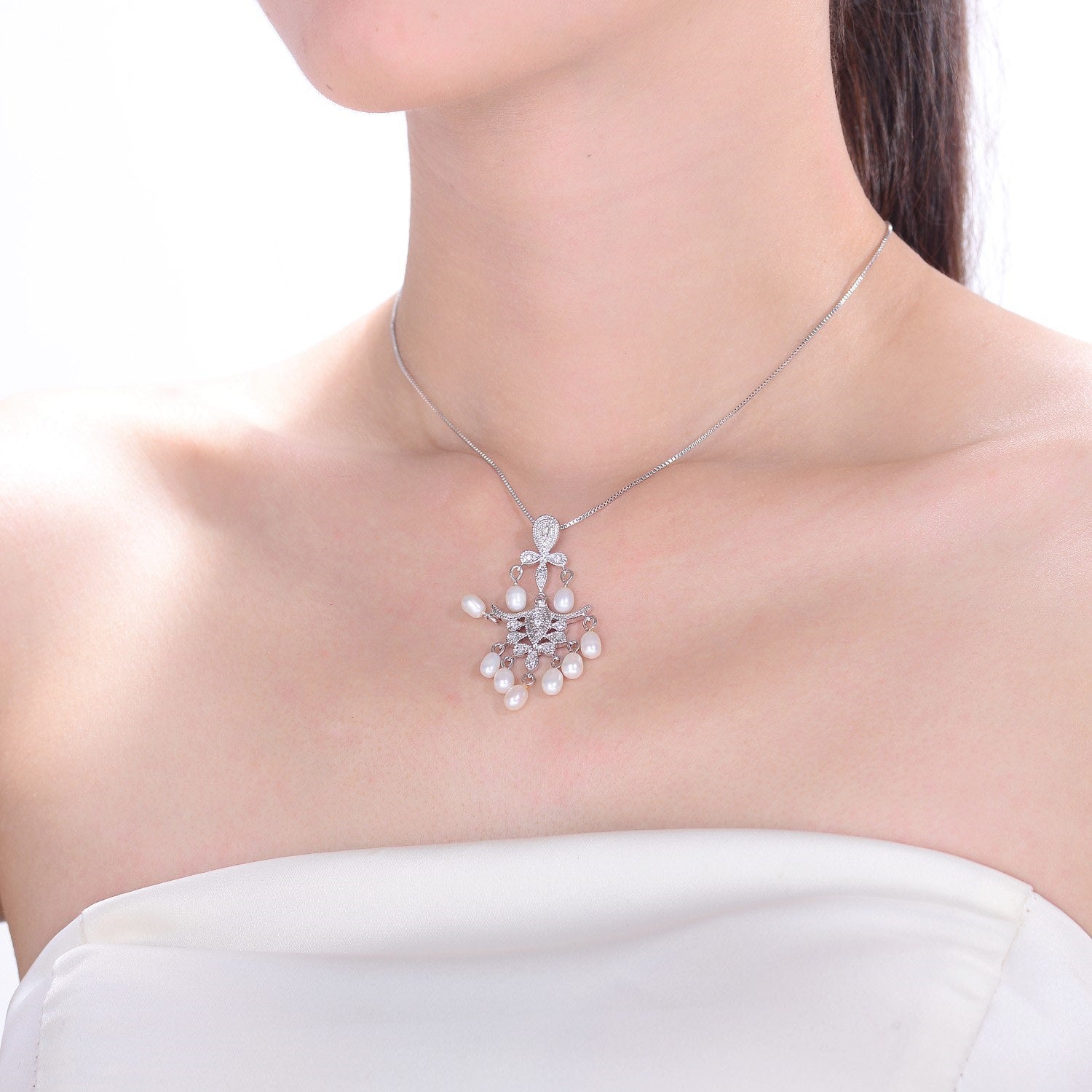 Sterling Silver Cubic Zirconia Mini Chandelier Necklace