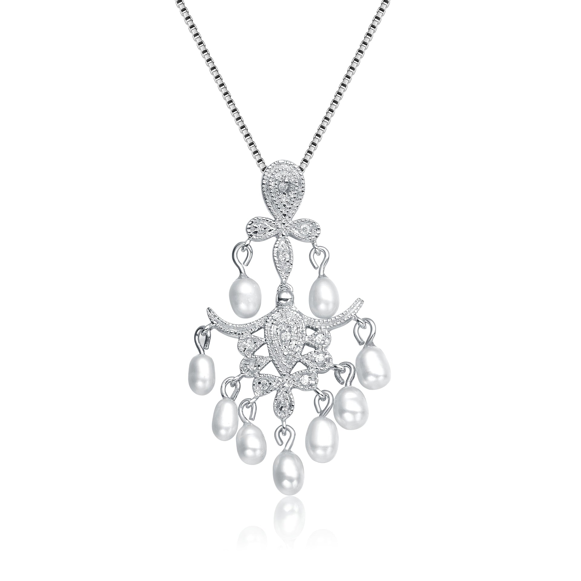 Sterling Silver Cubic Zirconia Mini Chandelier Necklace