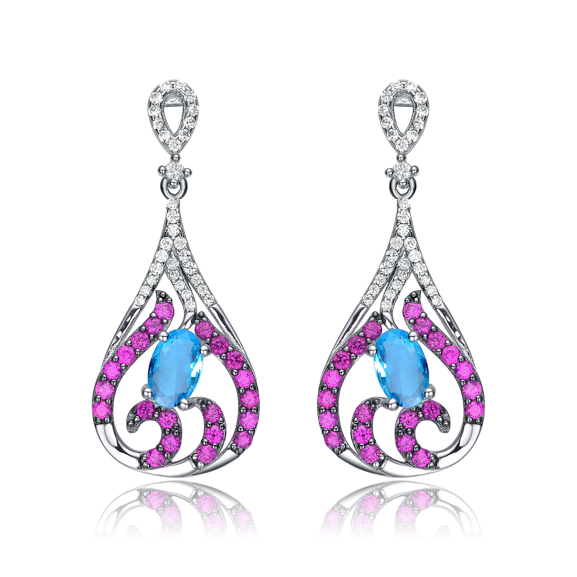 Sterling Silver Cubic Zirconia Multi-Color Earrings