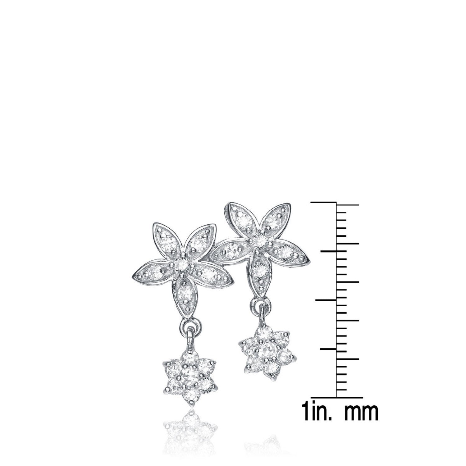 Sterling Silver Cubic Zirconia Multi-Flower Earrings