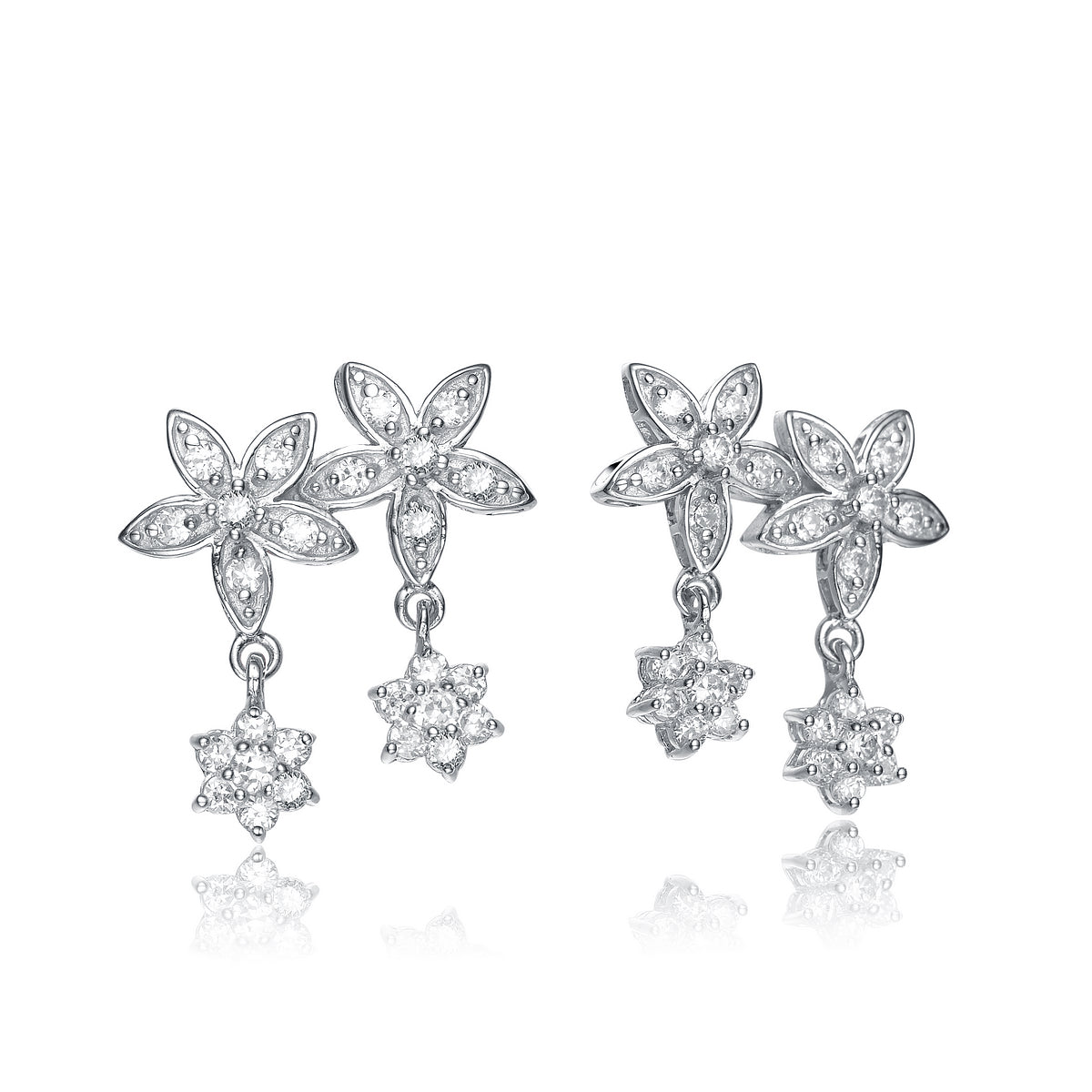 Sterling Silver Cubic Zirconia Multi-Flower Earrings