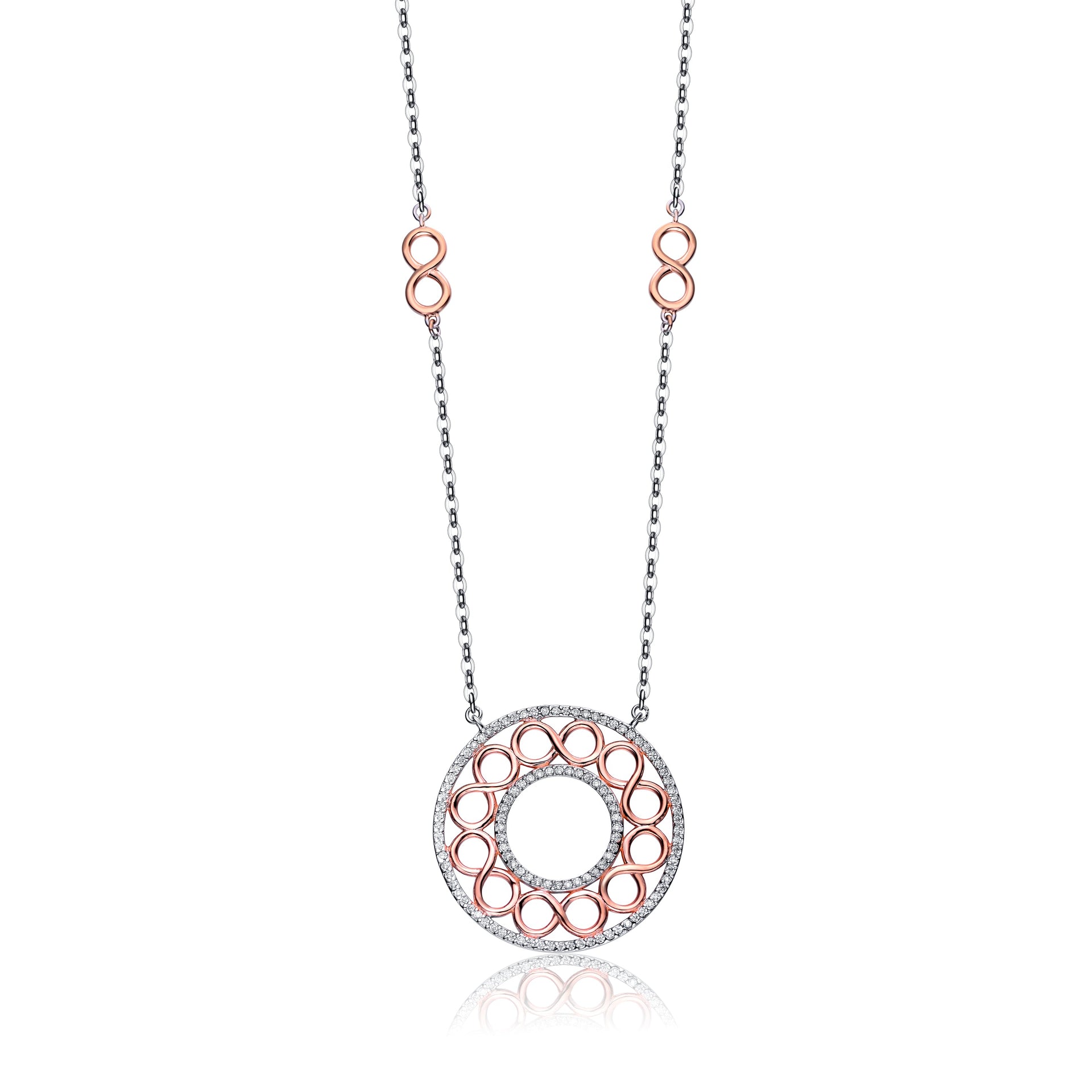 Sterling Silver Rose Gold Plated Cubic Zirconia Multi-O Necklace