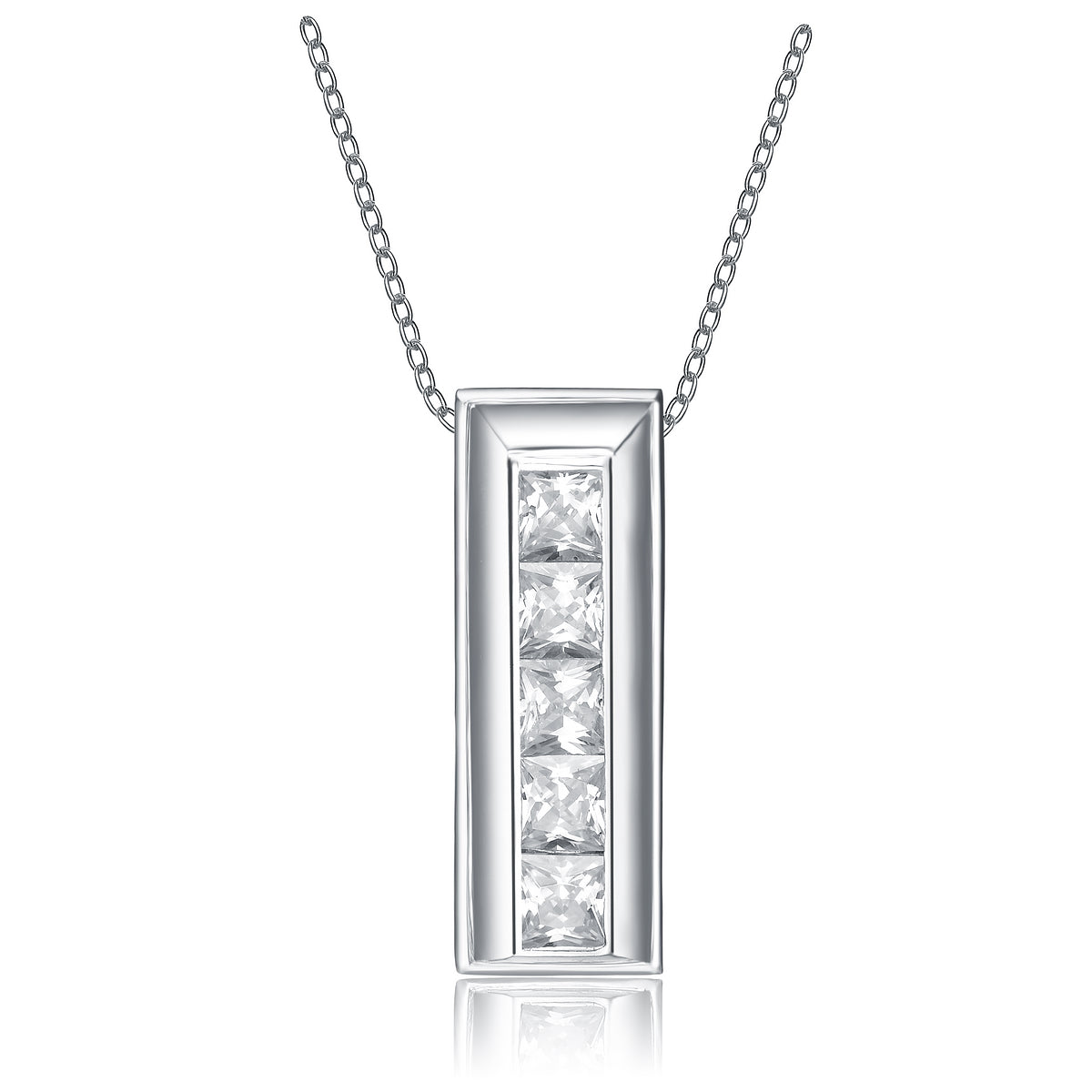Sterling Silver Cubic Zirconia Multi Square Frame Necklace