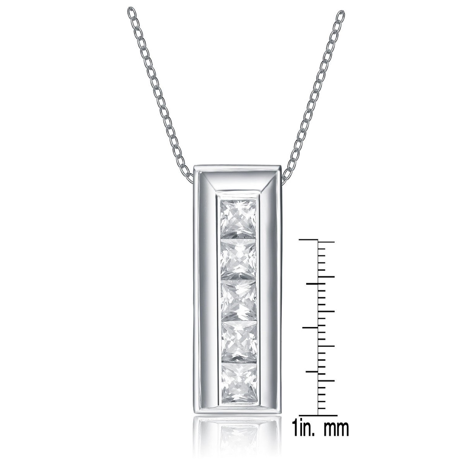 Sterling Silver Cubic Zirconia Multi Square Frame Necklace