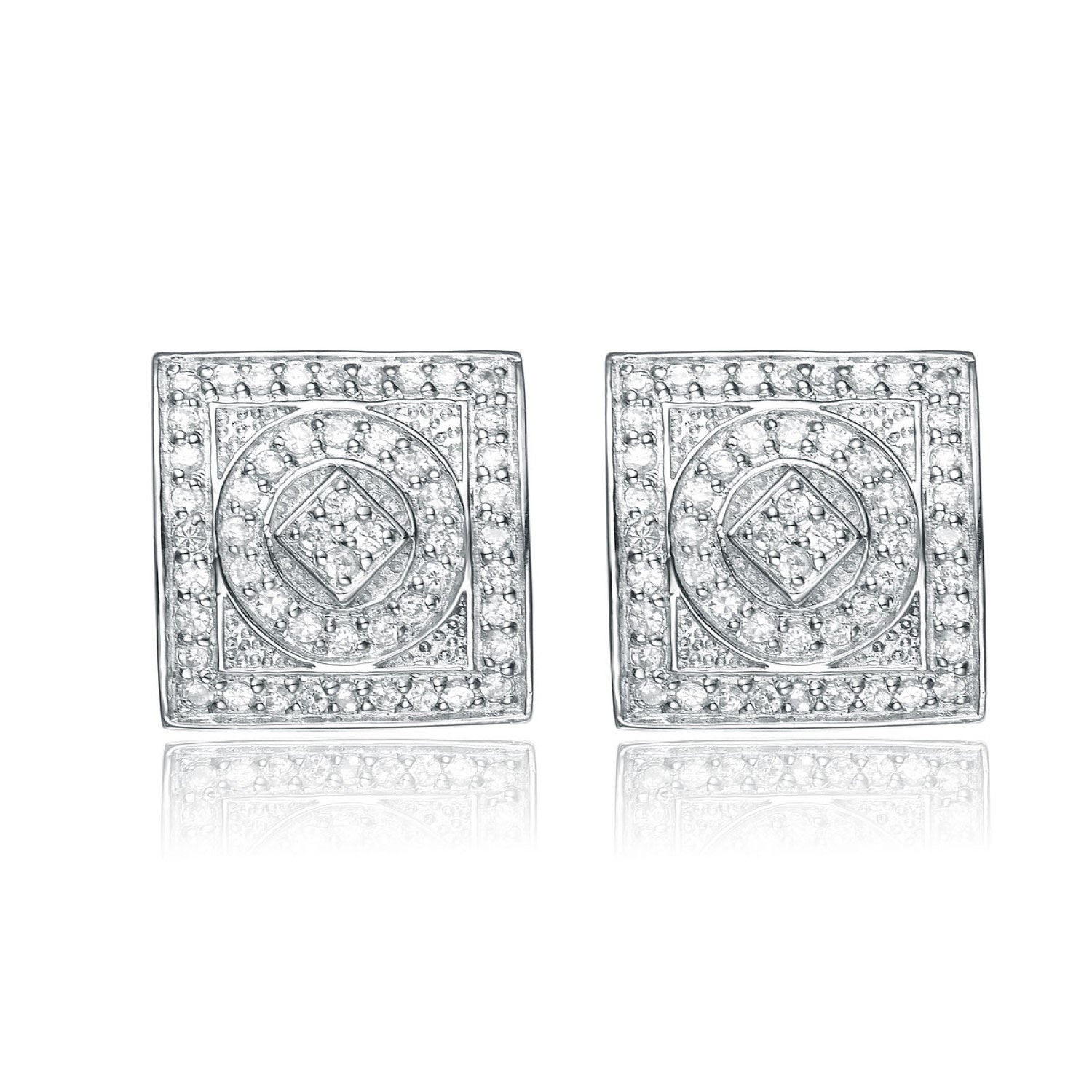 Sterling Silver Cubic Zirconia Pave Square Earrings