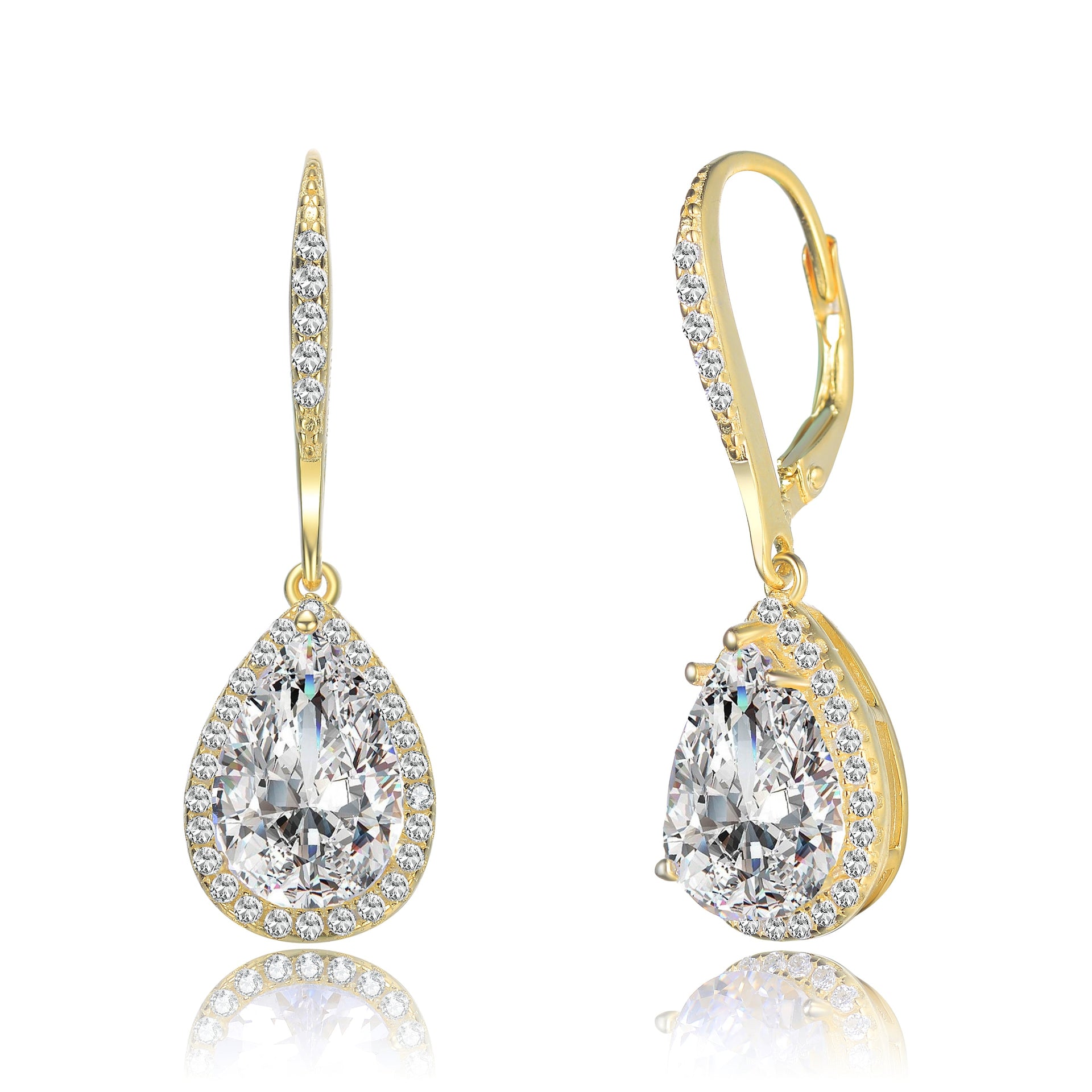 Sterling Silver Gold Plated Cubic Zirconia Pear Drop Earrings