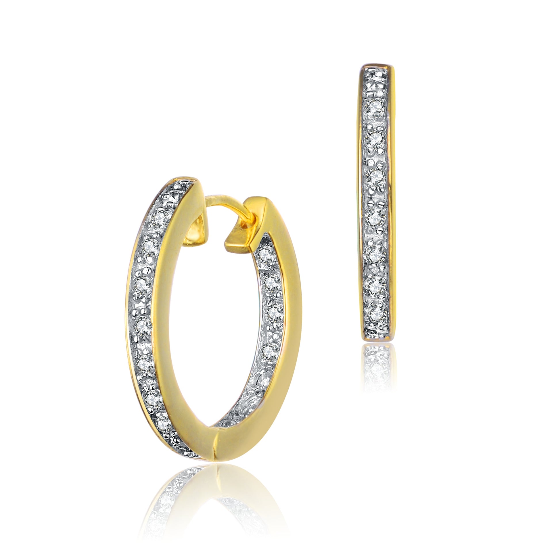 Sterling Silver Gold Plated Cubic Zirconia Round Huggie Huggie Shape Hoop Earring