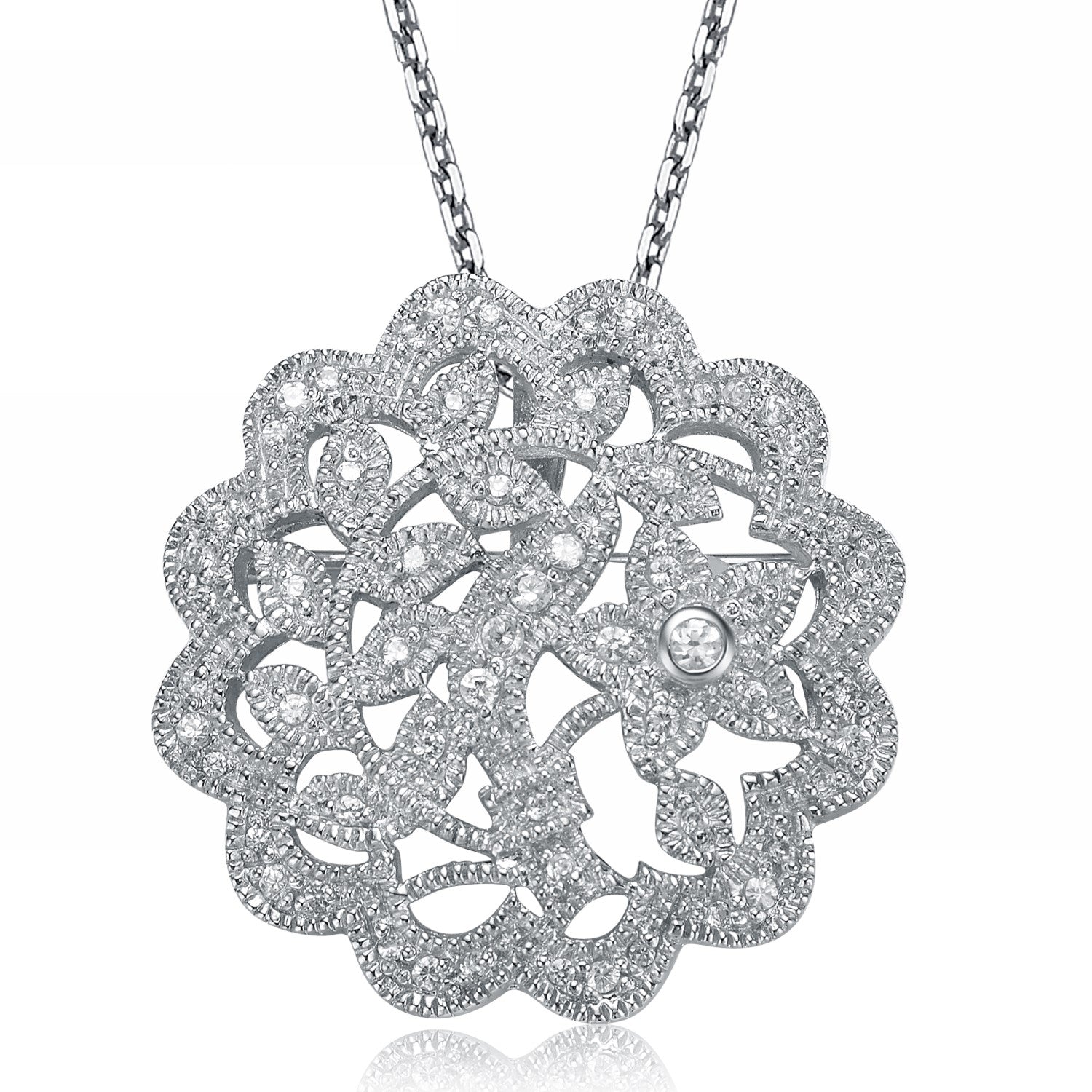Sterling Silver Cubic Zirconia Round Vine Necklace