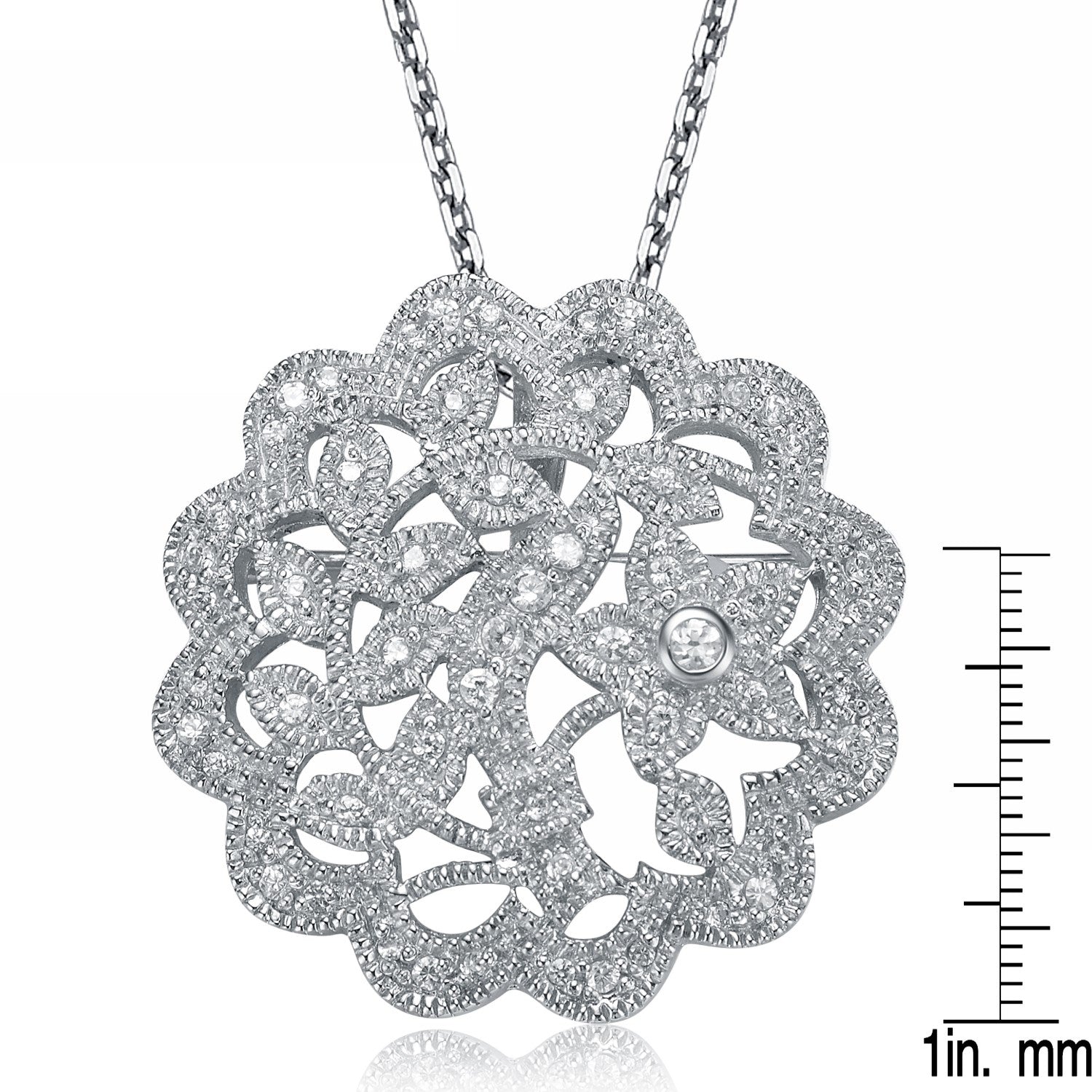 Sterling Silver Cubic Zirconia Round Vine Necklace