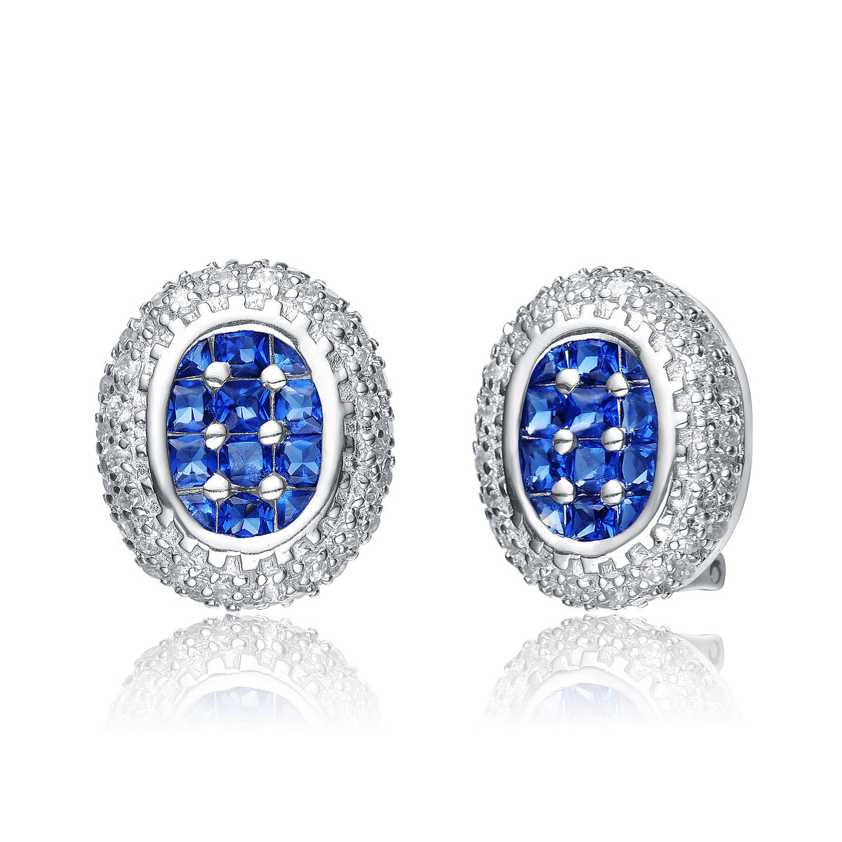Sterling Silver Cubic Zirconia Sapphire Stud Earrings With Button Style