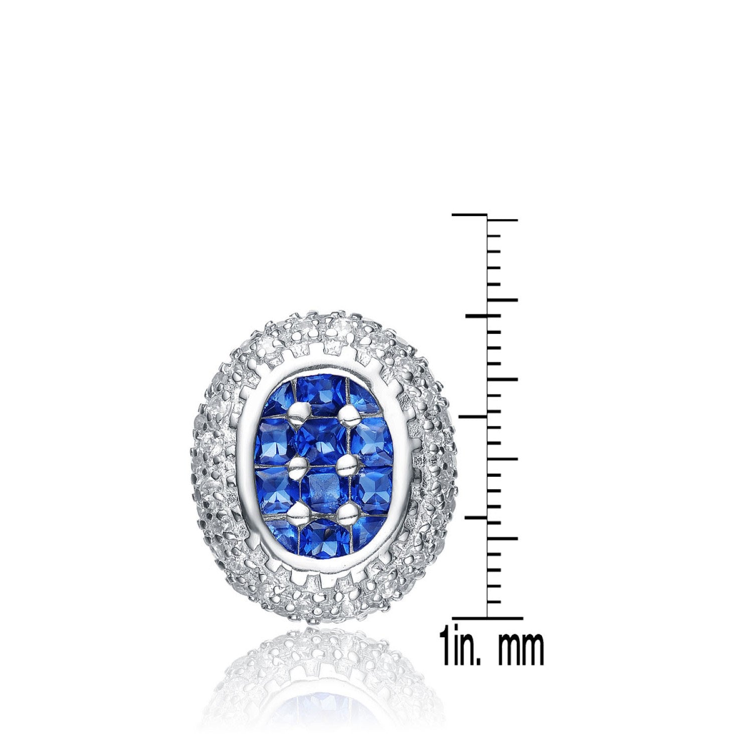 Sterling Silver Cubic Zirconia Sapphire Stud Earrings With Button Style