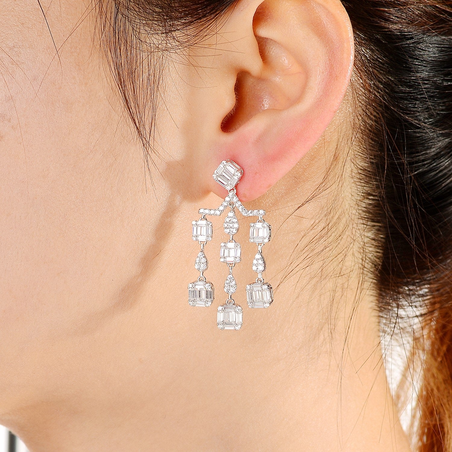 Sterling Silver Cubic Zirconia Scale Earrings
