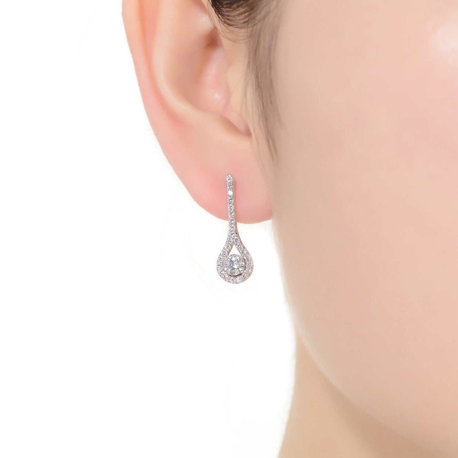 Sterling Silver Cubic Zirconia Solitaire Teardrop Earrings