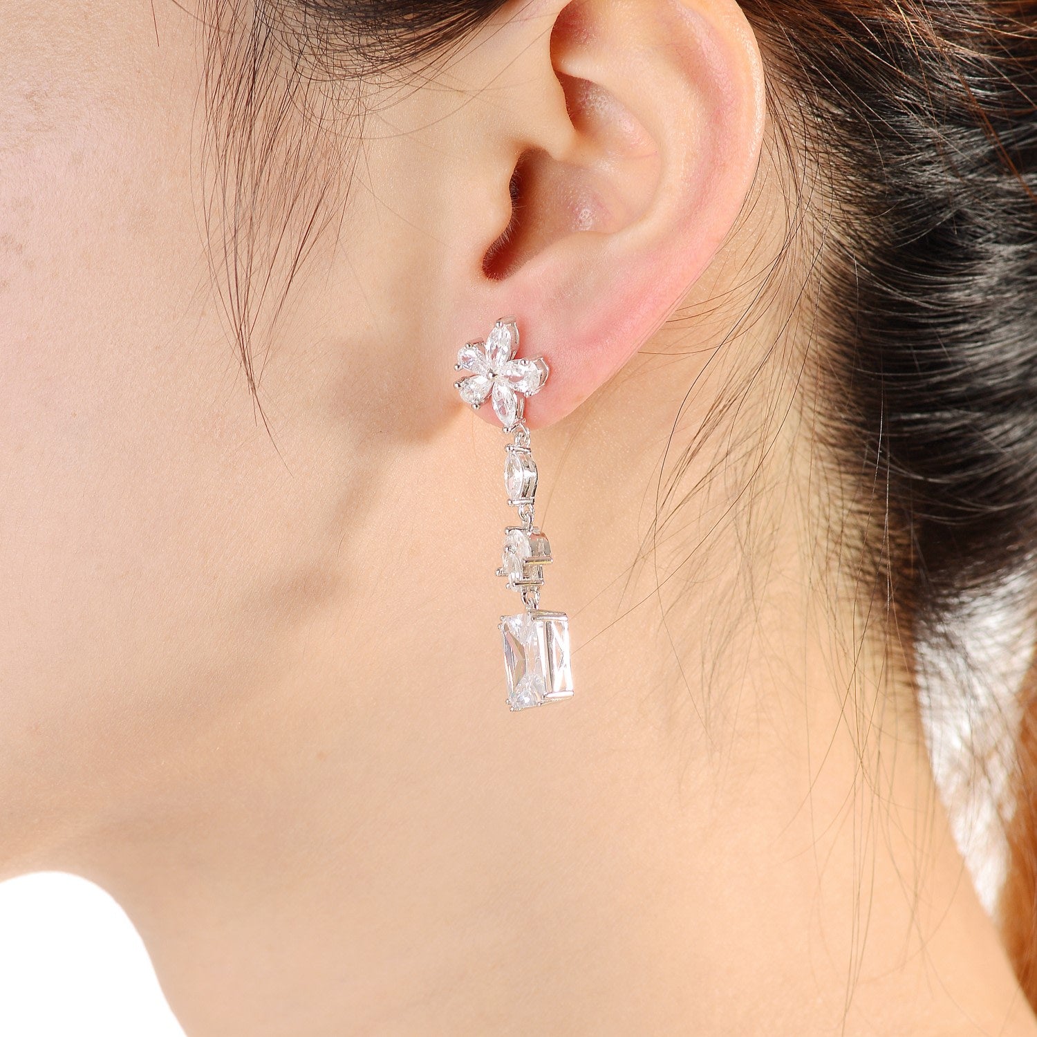 Sterling Silver Cubic Zirconia Square Drop Earrings