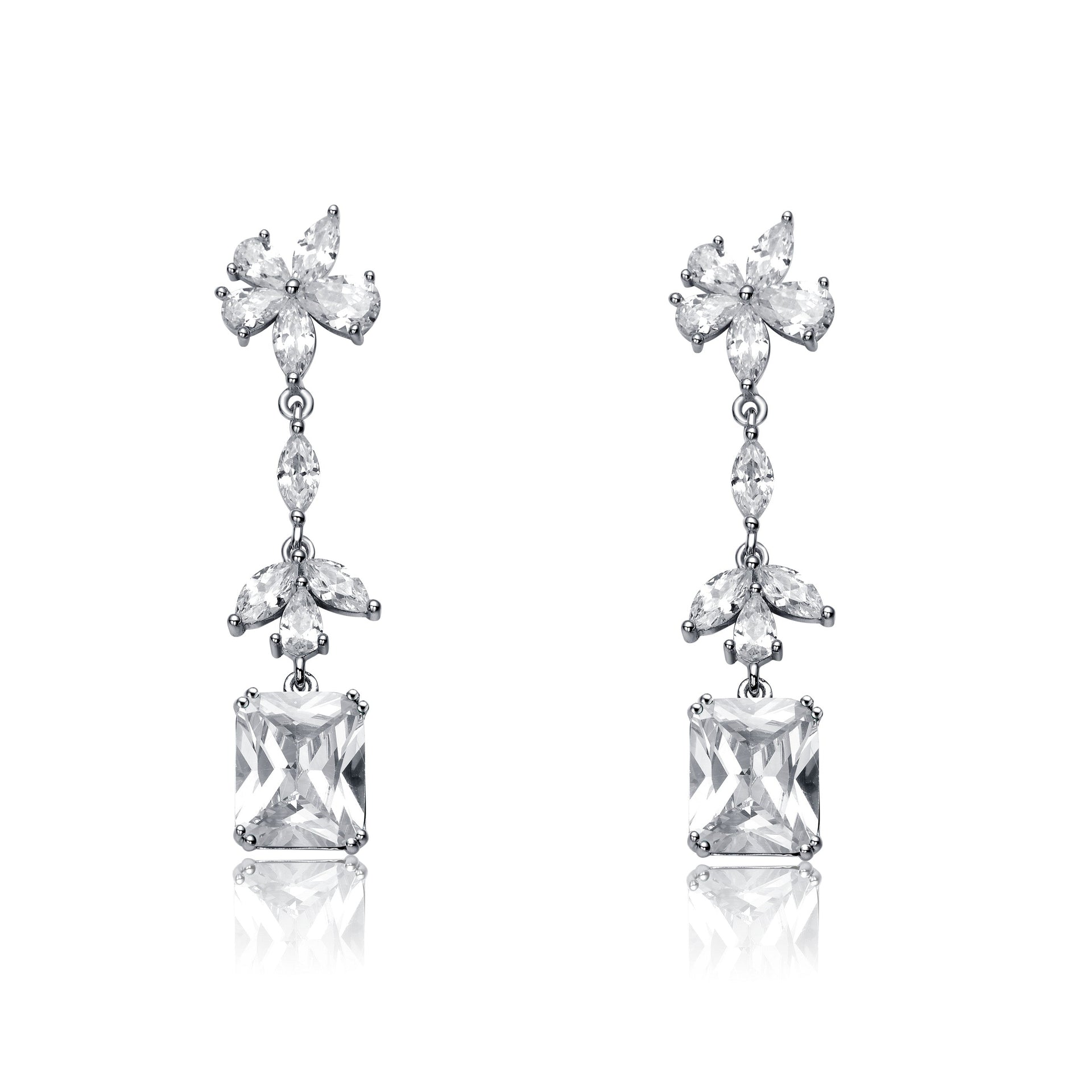 Sterling Silver Cubic Zirconia Square Drop Earrings