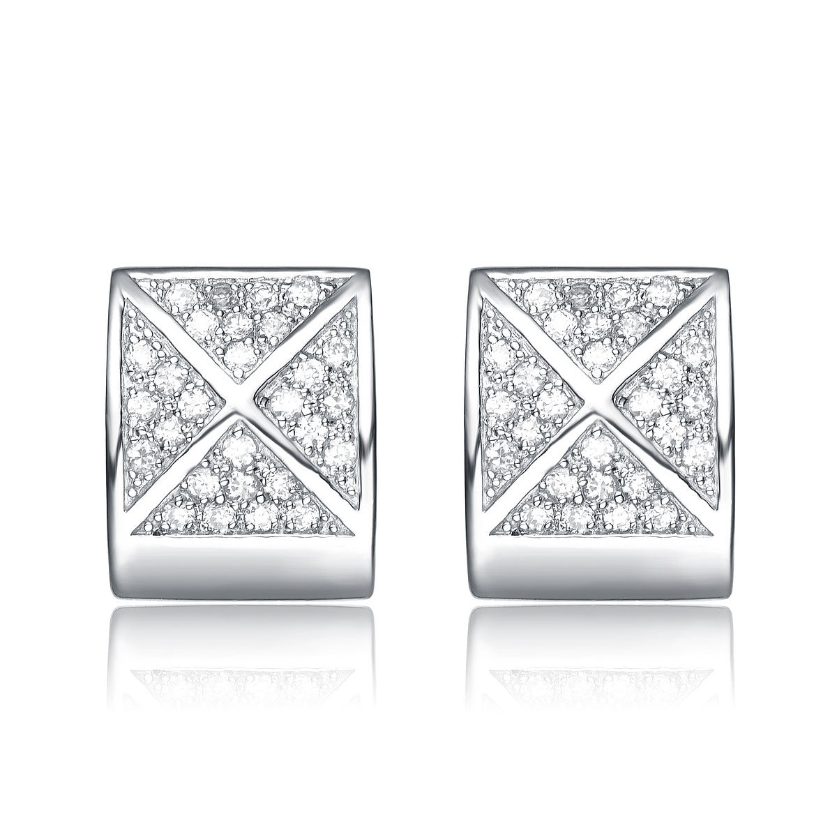 Sterling Silver Cubic Zirconia Square Geo Studs