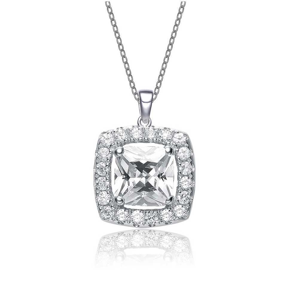 Sterling Silver Cubic Zirconia Square Shape Pendant Necklace