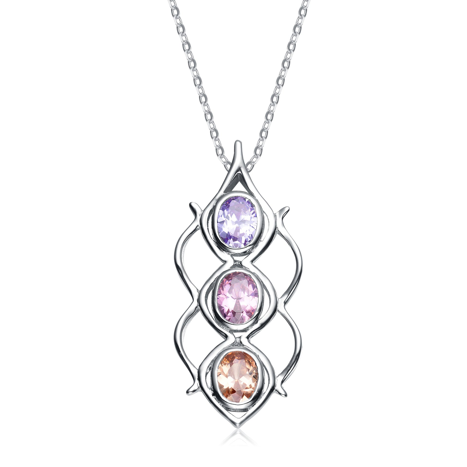 Sterling Silver Cubic Zirconia Three Stone Linear Necklace