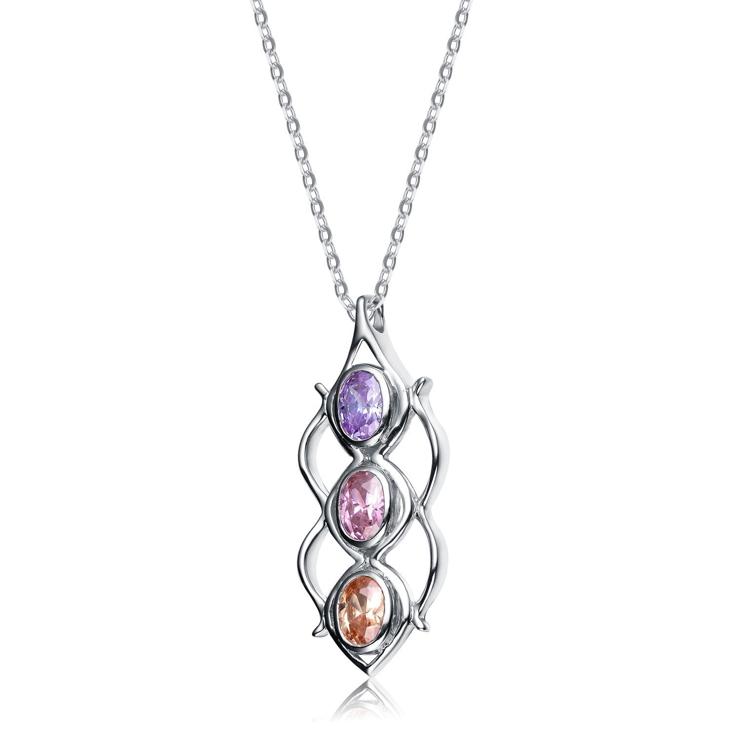 Sterling Silver Cubic Zirconia Three Stone Linear Necklace