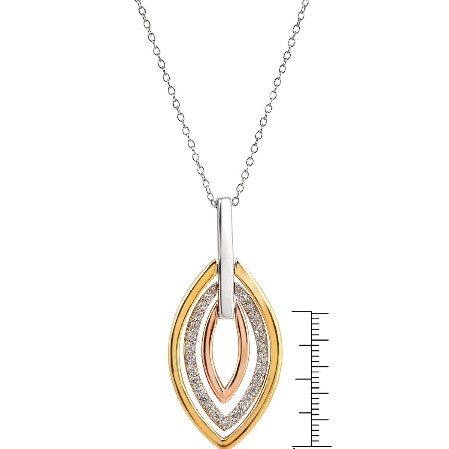 Sterling Silver Cubic Zirconia Three Tone Necklace