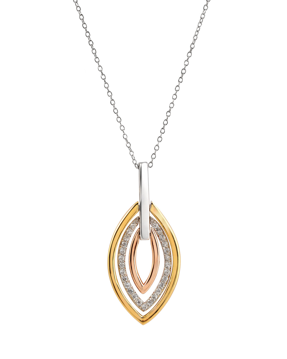 Sterling Silver Cubic Zirconia Three Tone Necklace