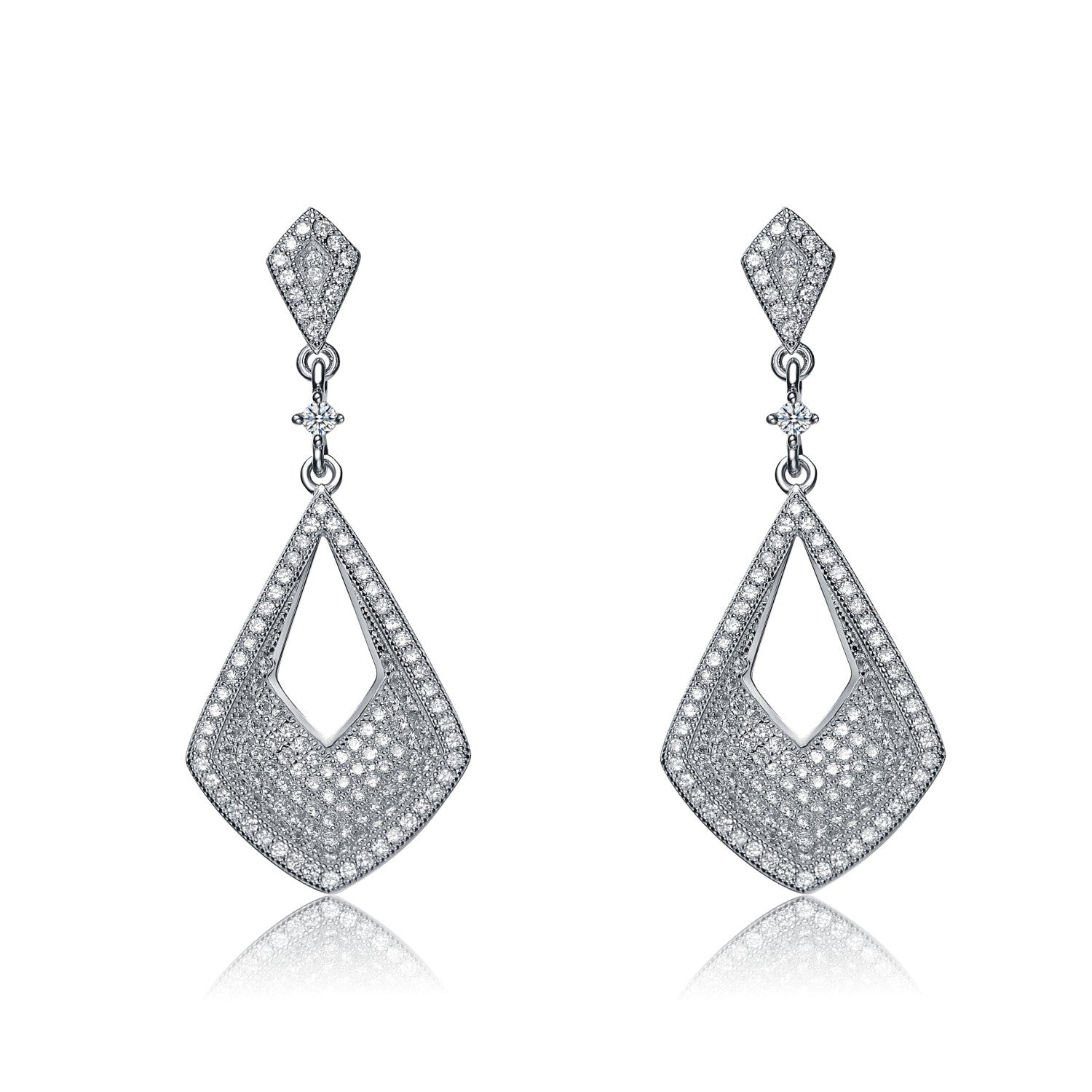 Sterling Silver Cubic Zirconia Triangle Drop Earrings