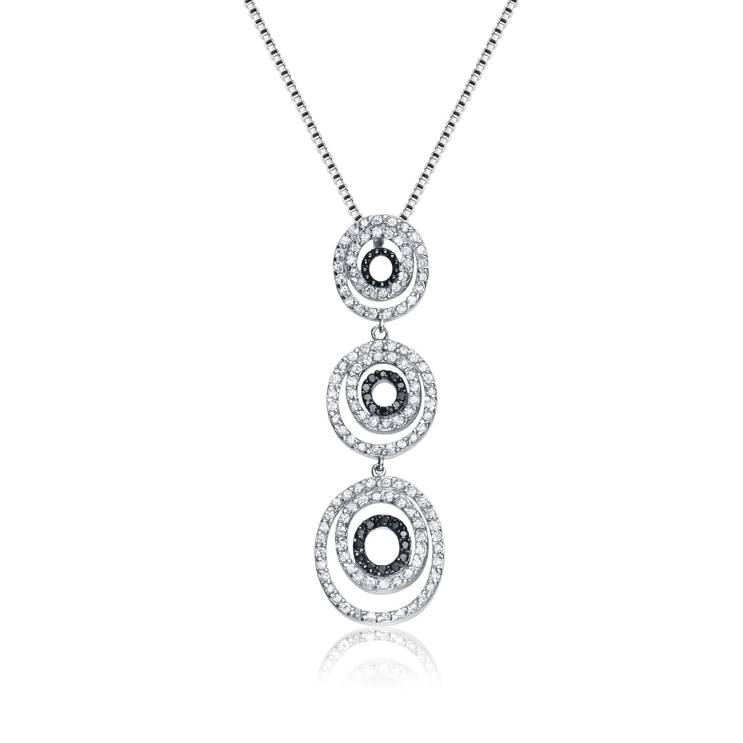 Sterling Silver Cubic Zirconia Triple Circle Necklace