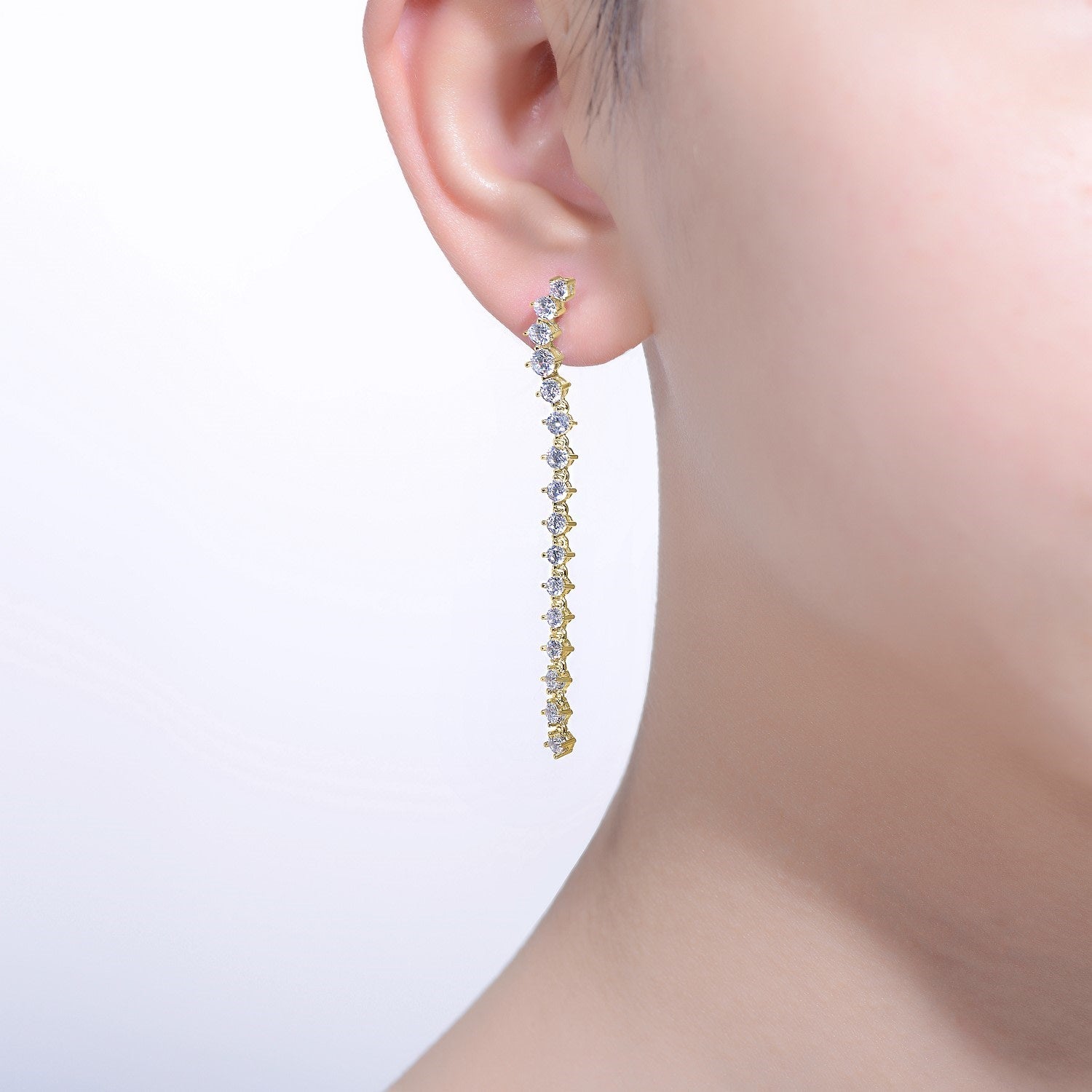 Sterling Silver Cubic Zirconia Waterfall Linear Dangle Earrings