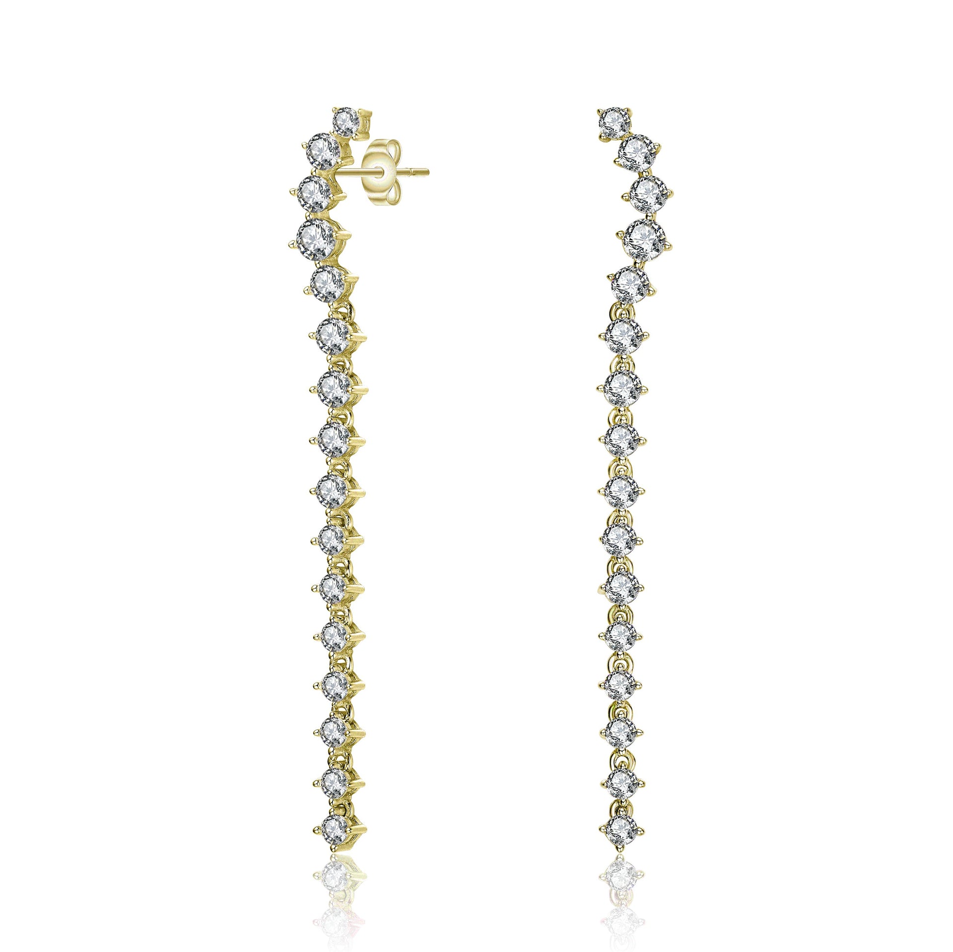 Sterling Silver Cubic Zirconia Waterfall Linear Dangle Earrings