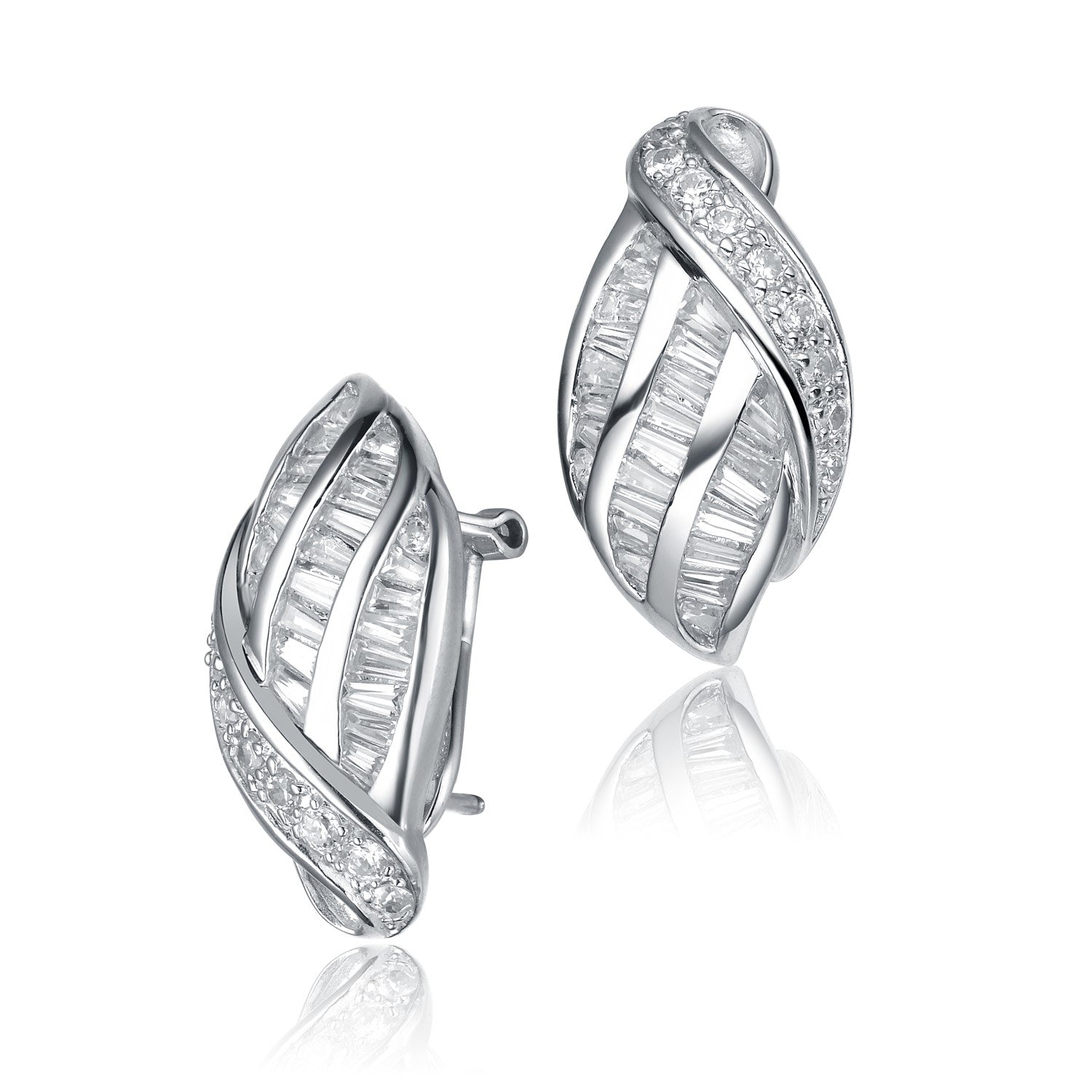 Sterling Silver White Gold Plated With Clear Cubic Zirconia Weaved Earrings