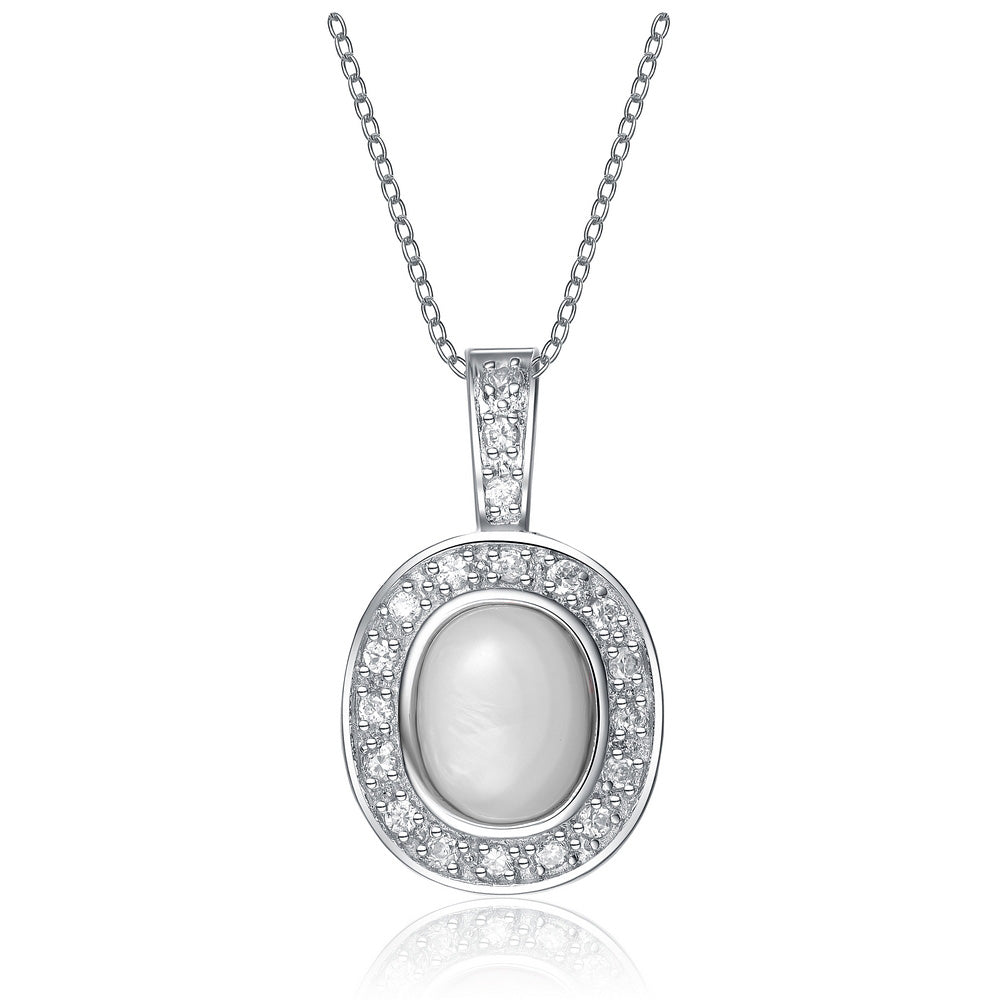 Sterling Silver Cubic Zirconia White Stone Pendant Necklace