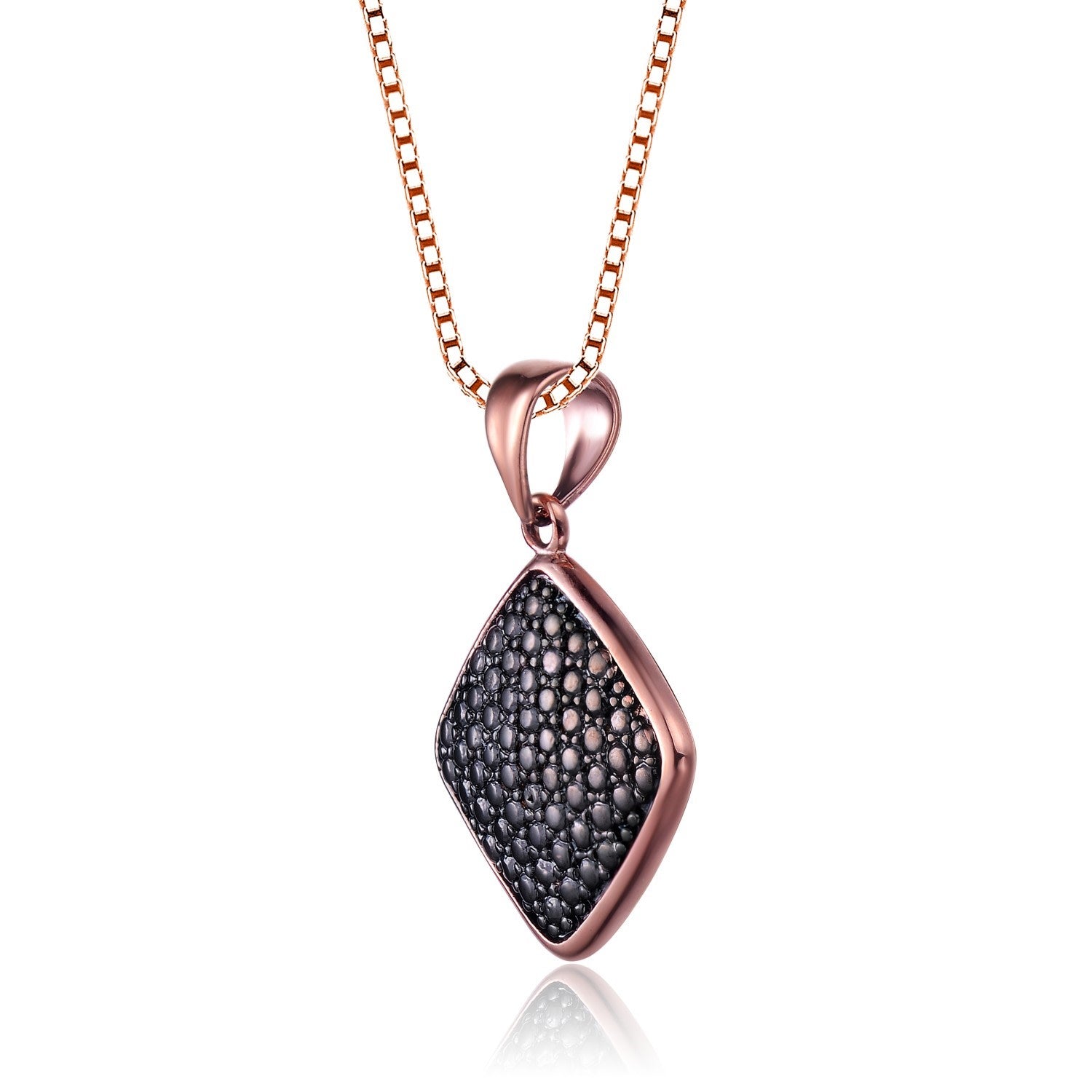 Sterling Silver Cz Black Square Pendent