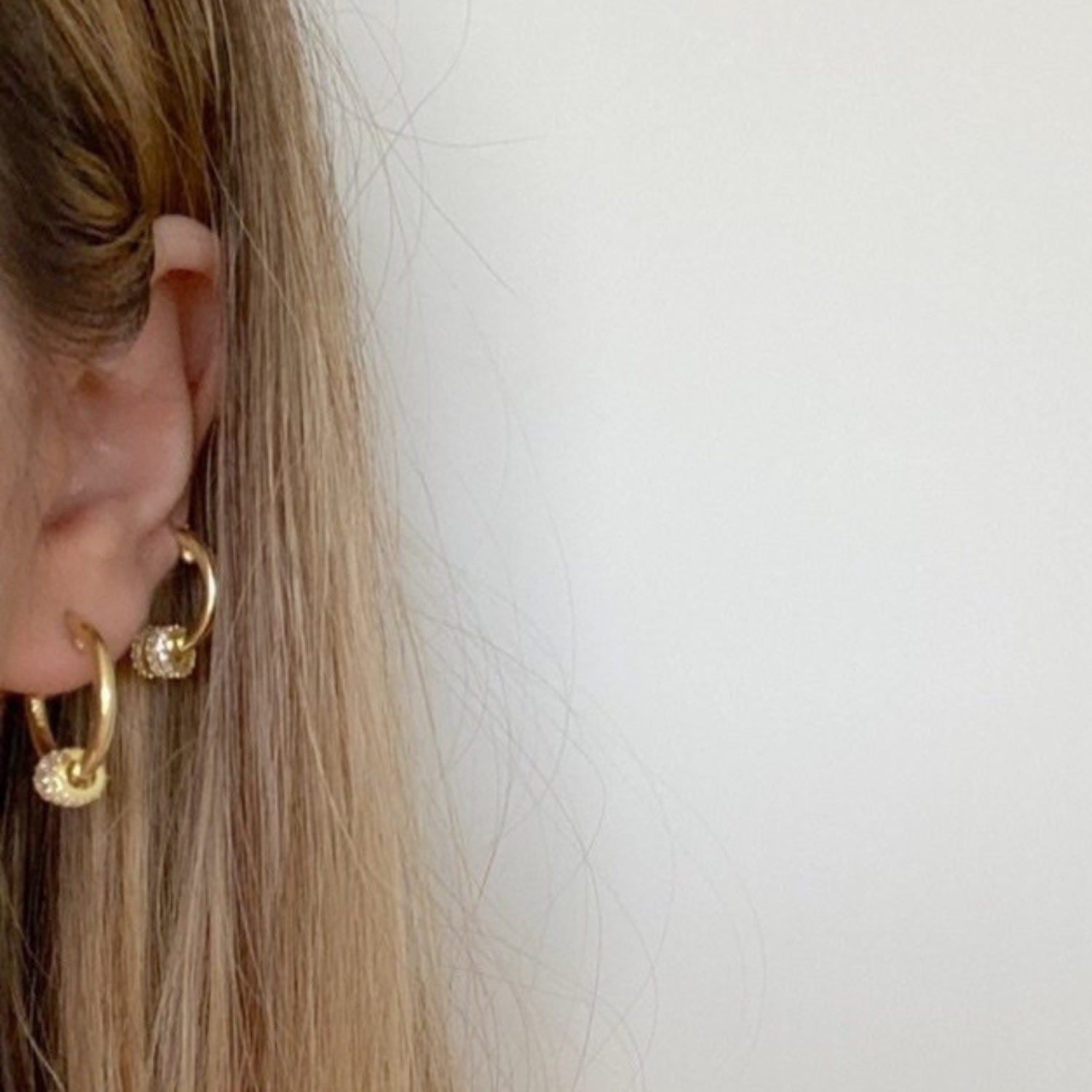 Sterling Silver Cz Jewelled Hoops In Gold